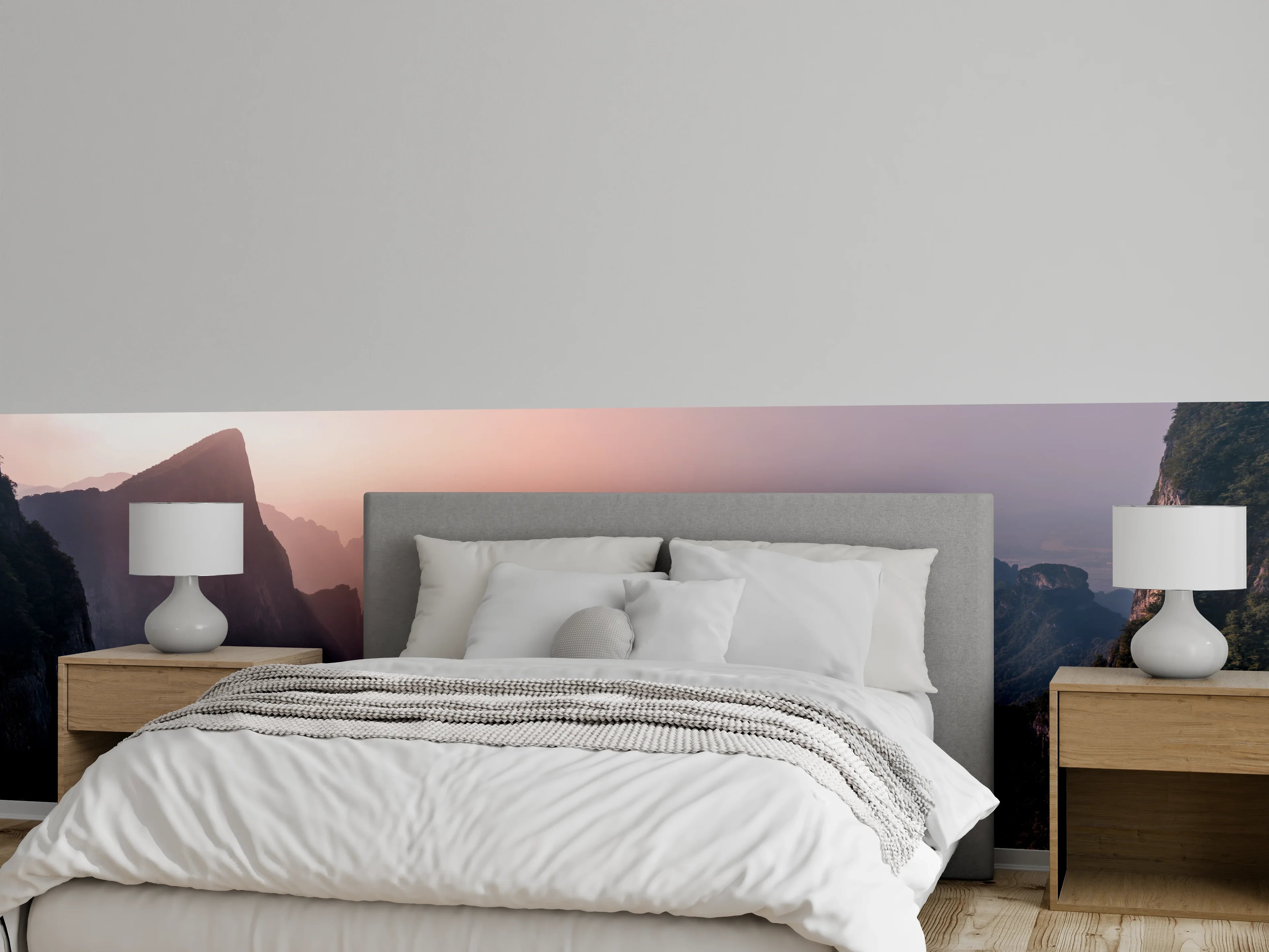 Wandverkleidung Schlafzimmer - Malerische Berge im Sonnenuntergang