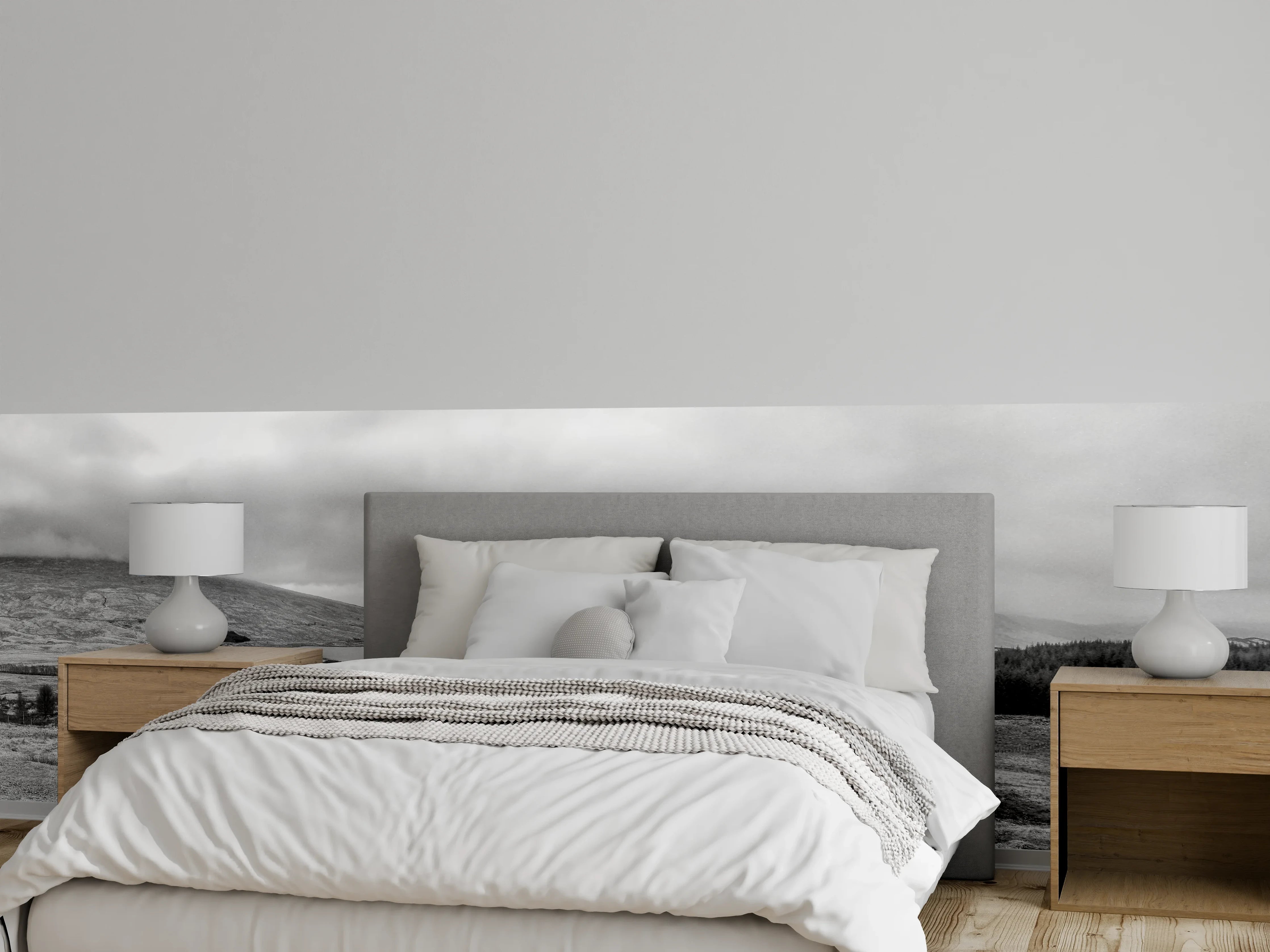 Wandverkleidung Schlafzimmer - Malerische Berglandschaft in Schwarzweiß