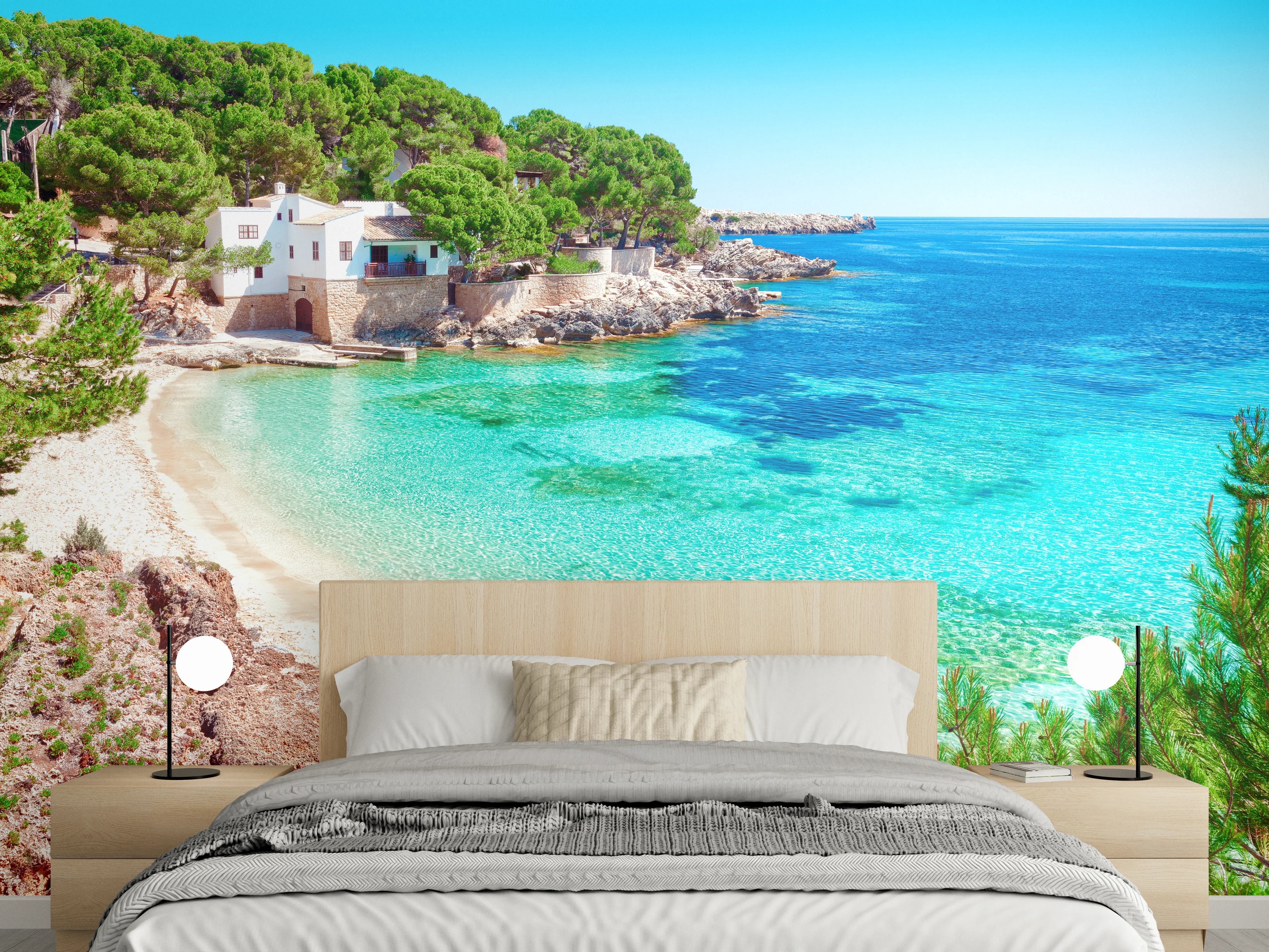 Wandverkleidung Schlafzimmer - Malerische Bucht mit türkisblauem Wasser