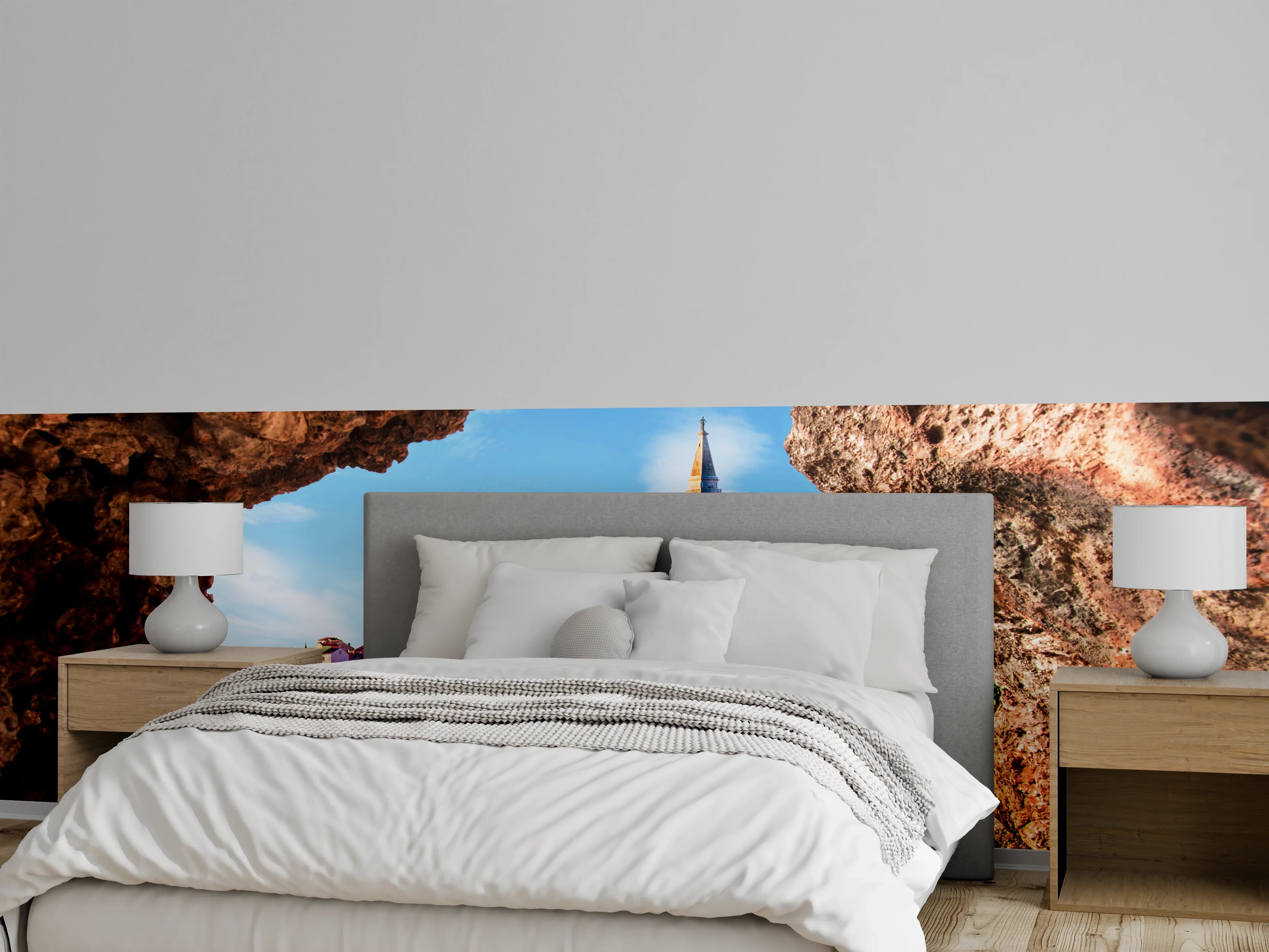 Wandverkleidung Schlafzimmer - Malerische Küstenstadt Panorama Meerblick Wandbild