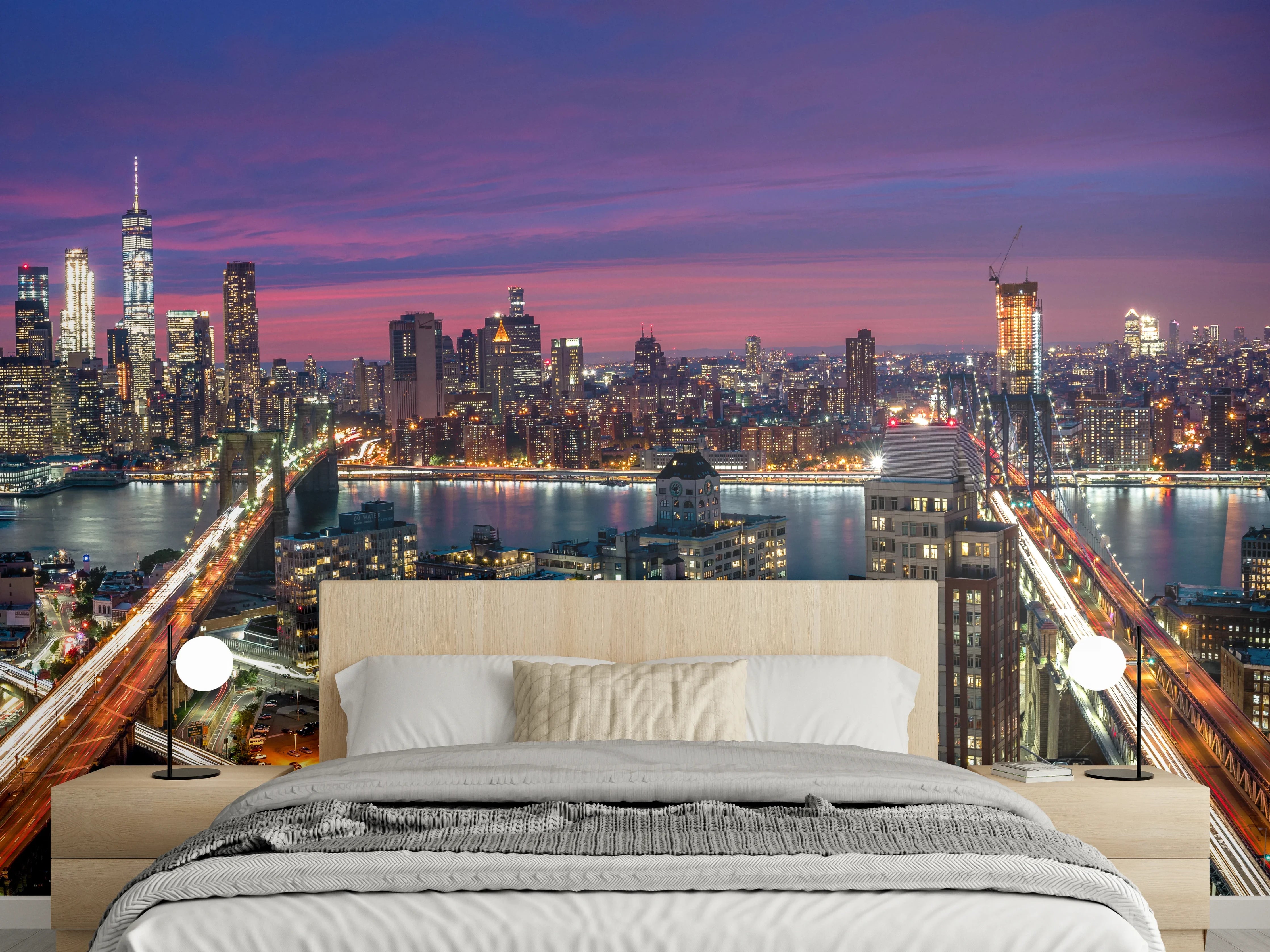 Wandverkleidung Schlafzimmer - Manhattan Skyline bei Dämmerung