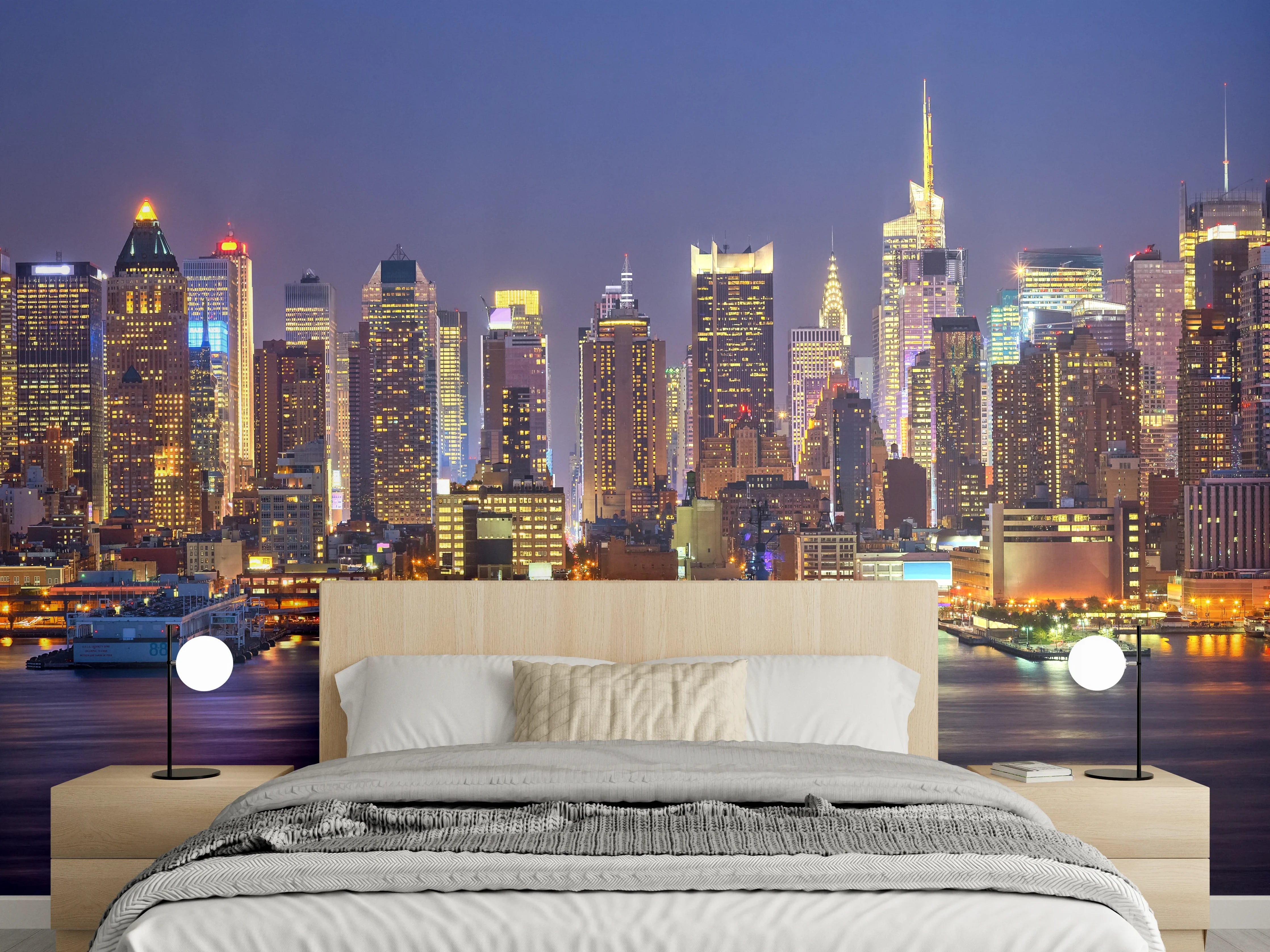 Wandverkleidung Schlafzimmer - Manhattan Skyline bei Nacht