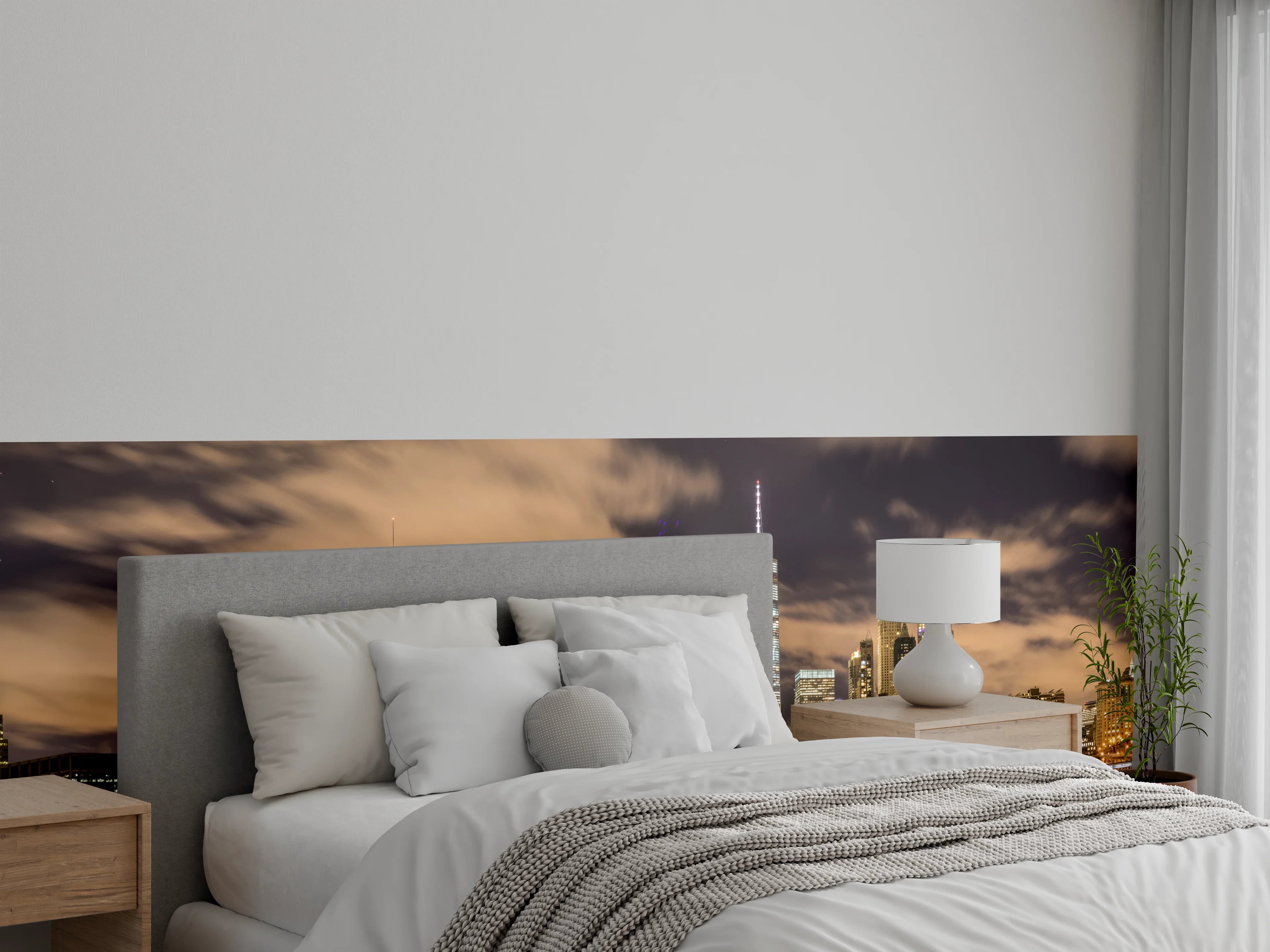 Wandverkleidung Schlafzimmer - Manhattan Skyline im Glanz der Nacht