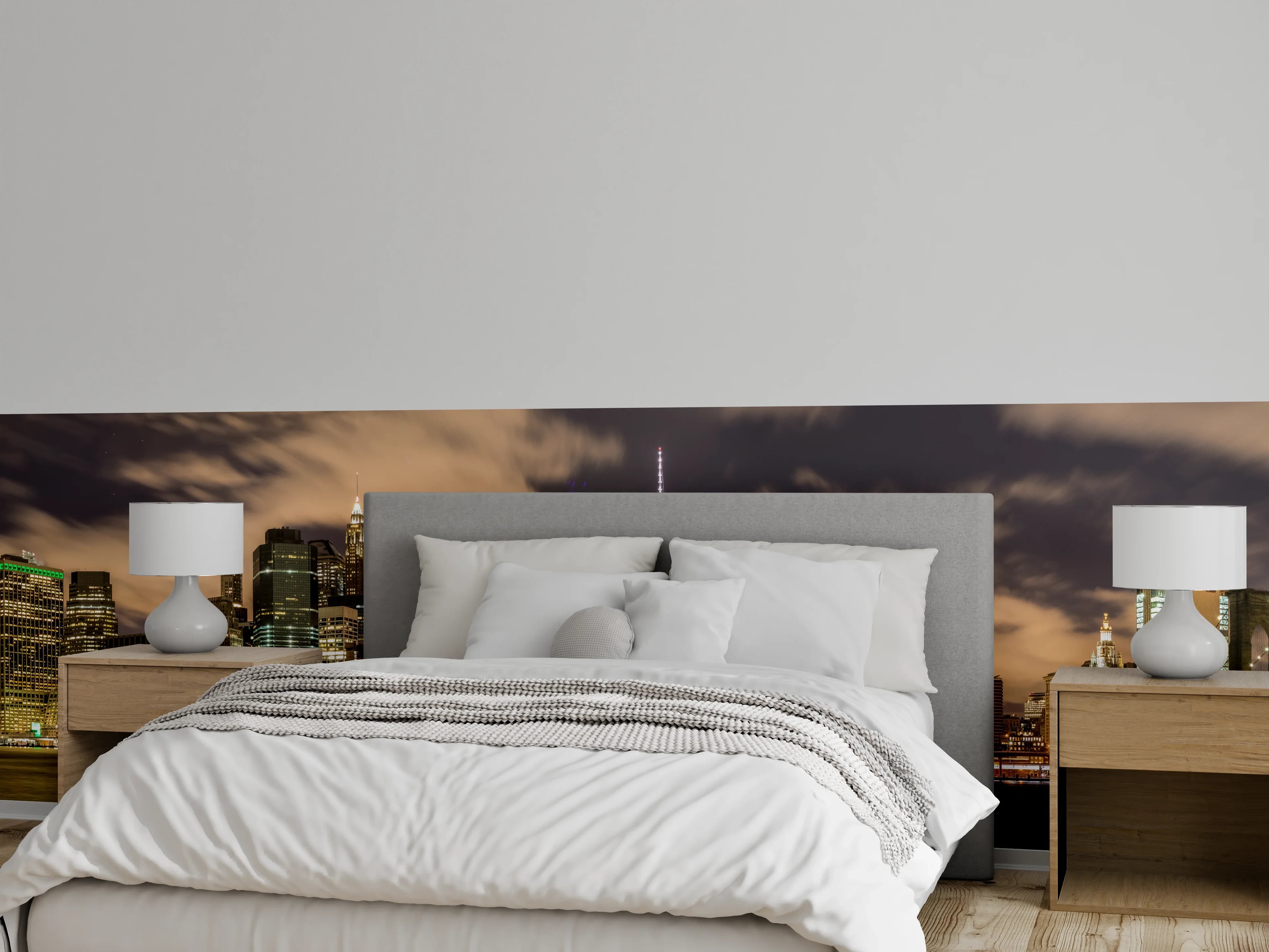 Wandverkleidung Schlafzimmer - Manhattan Skyline im Glanz der Nacht