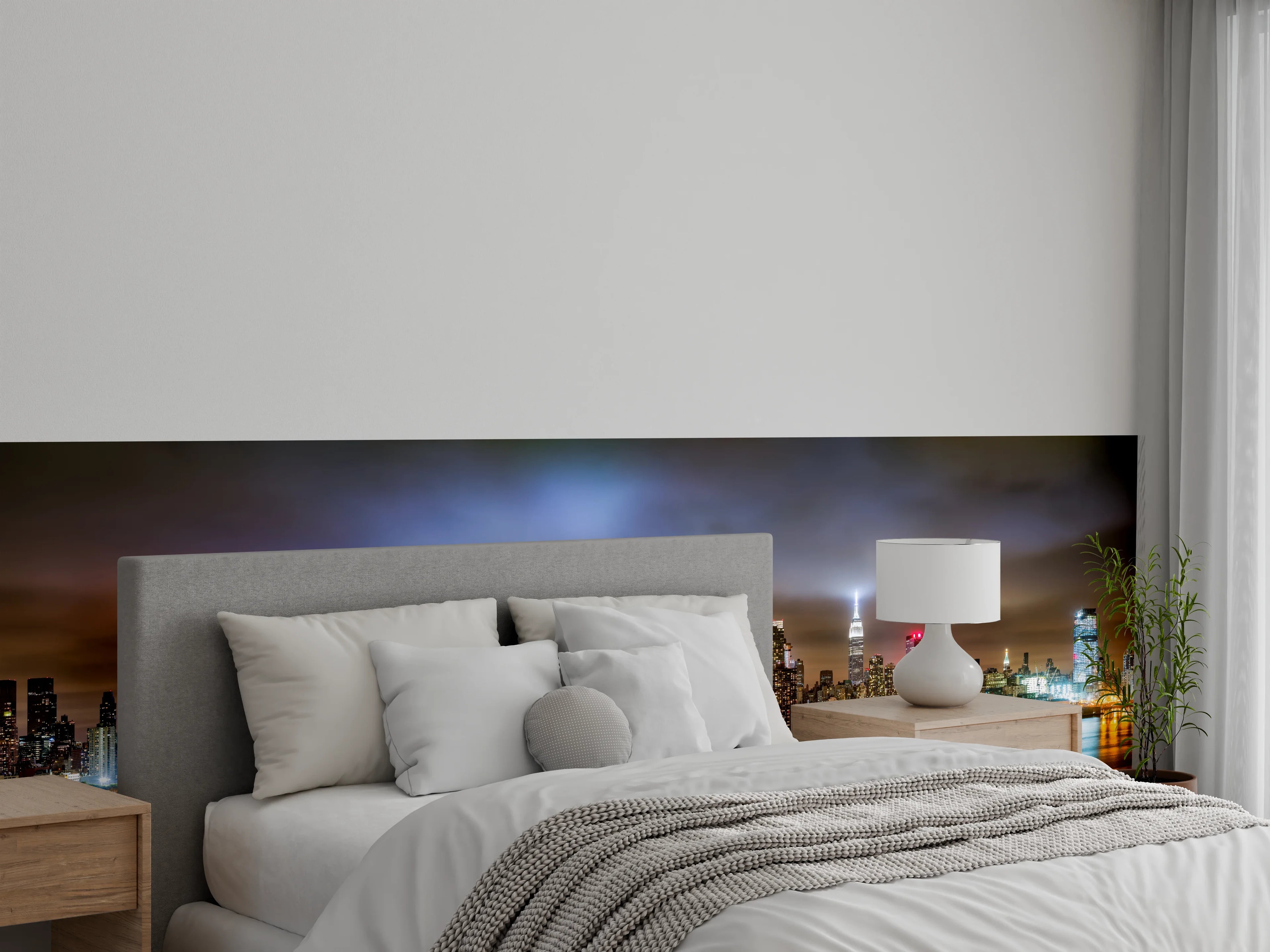Wandverkleidung Schlafzimmer - Manhattan Skyline im nächtlichen Panorama