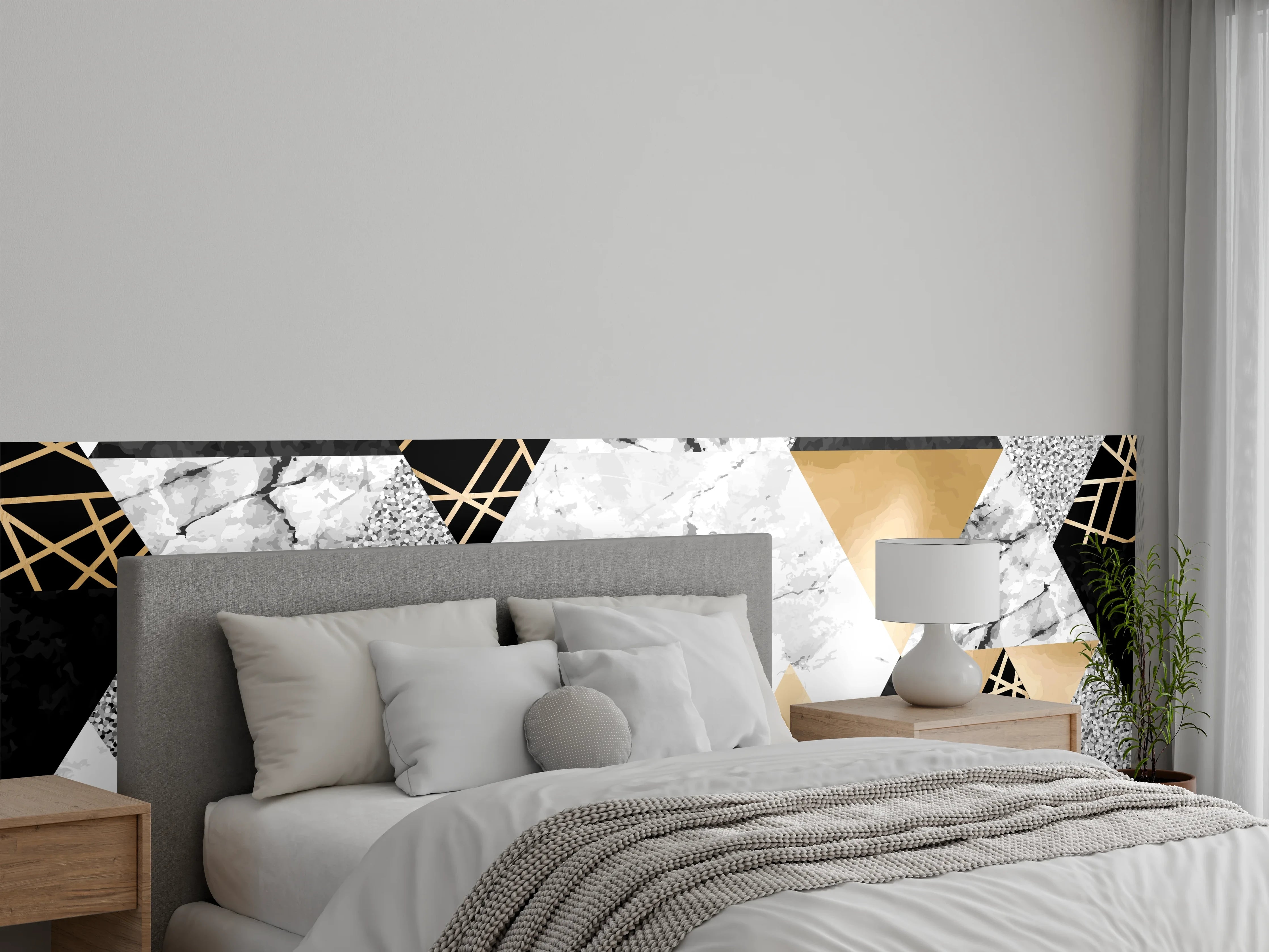 Wandverkleidung Schlafzimmer - Marble and Gold Geometric Pattern
