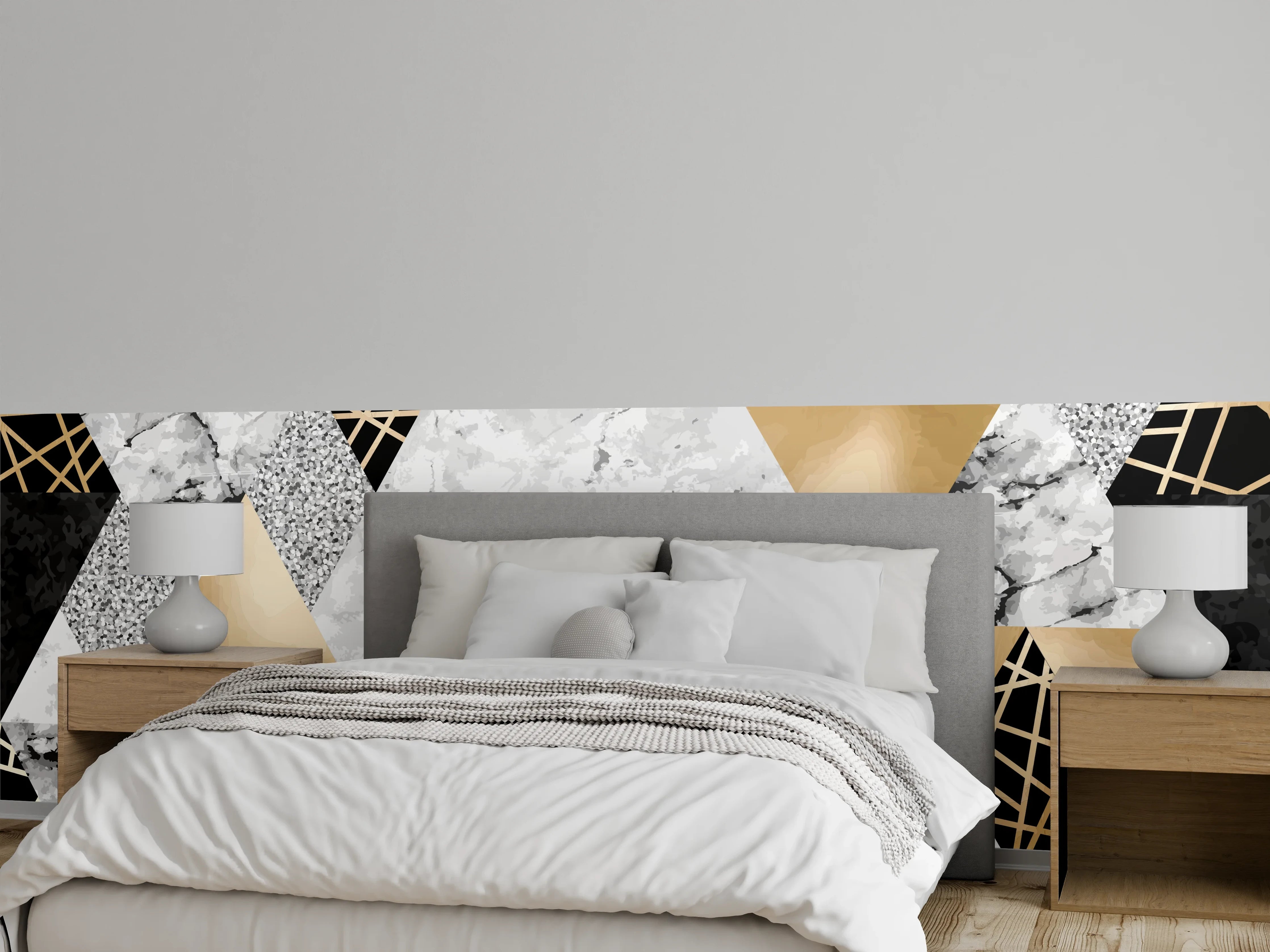 Wandverkleidung Schlafzimmer - Marble and Gold Geometric Pattern