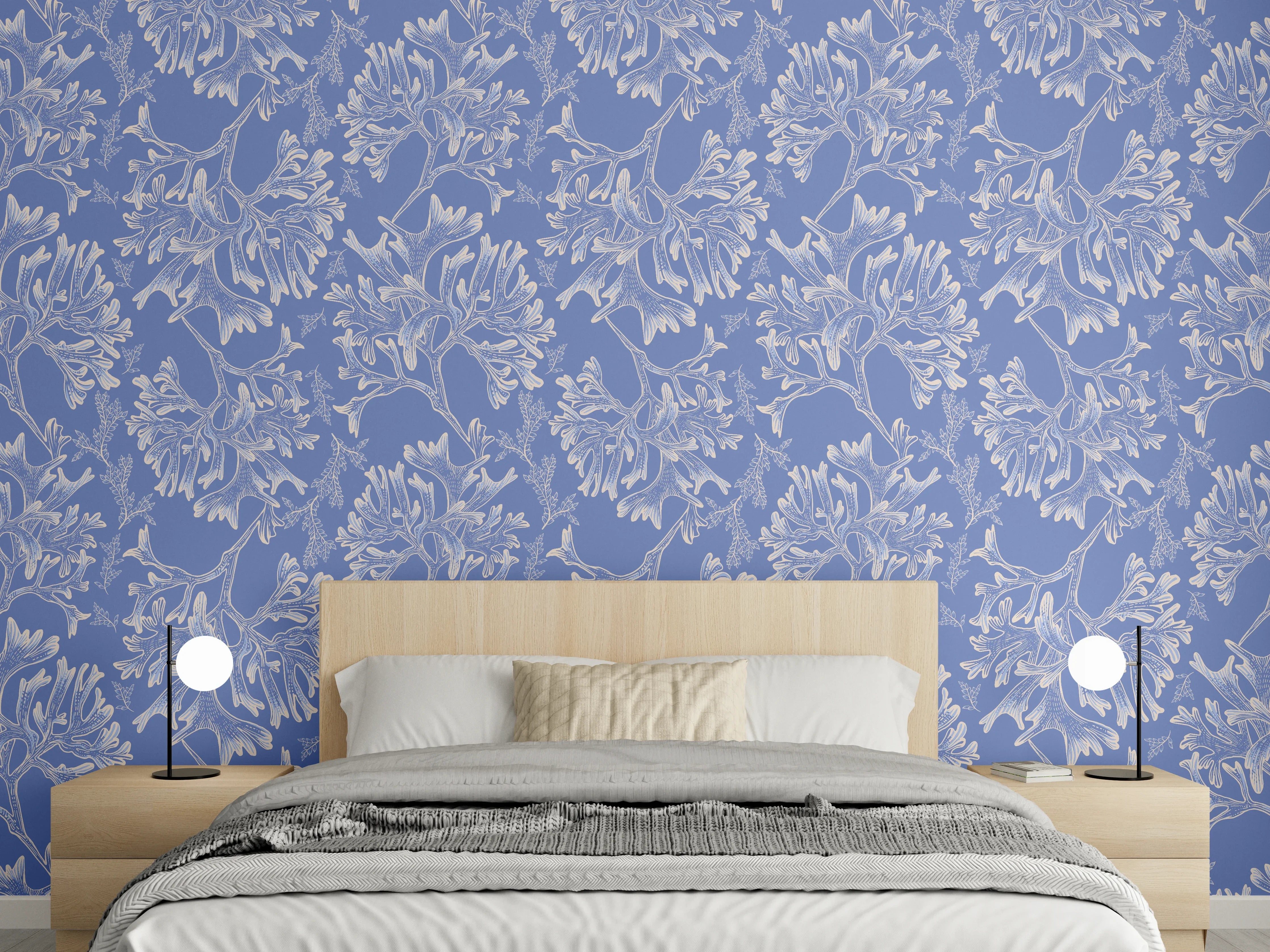 Wandverkleidung Schlafzimmer - Marineblaues Korallenmuster