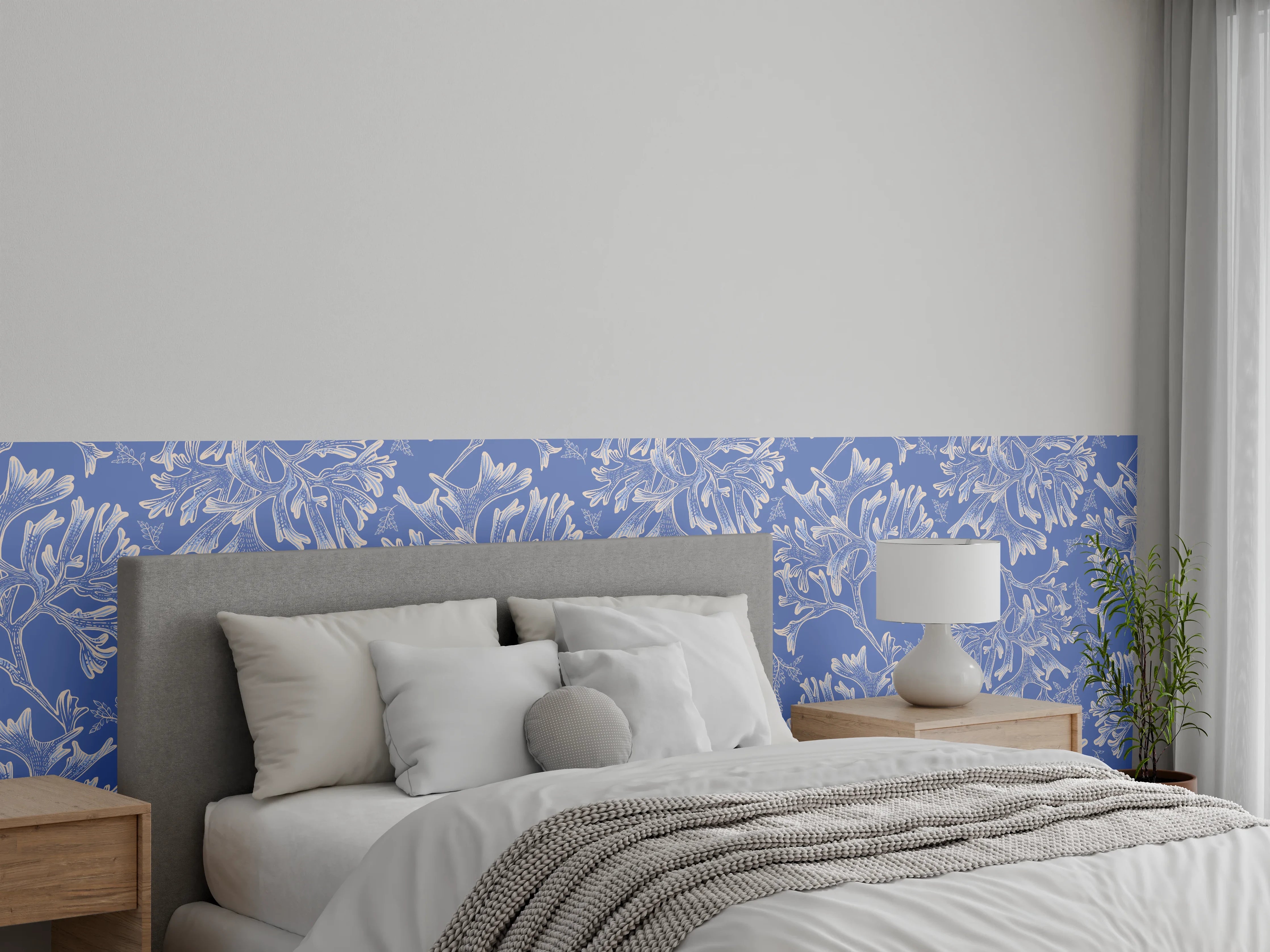 Wandverkleidung Schlafzimmer - Marineblaues Korallenmuster