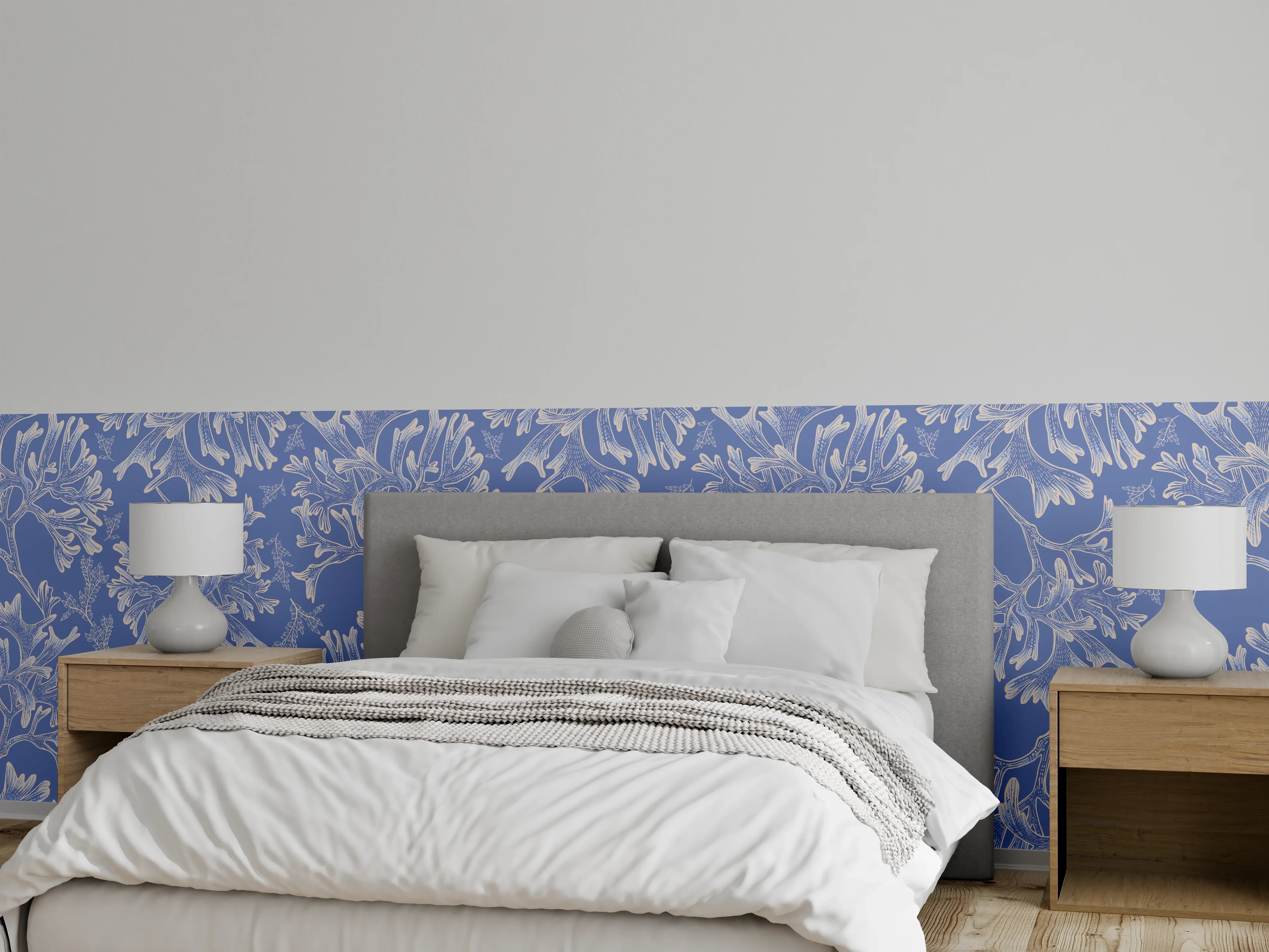 Wandverkleidung Schlafzimmer - Marineblaues Korallenmuster