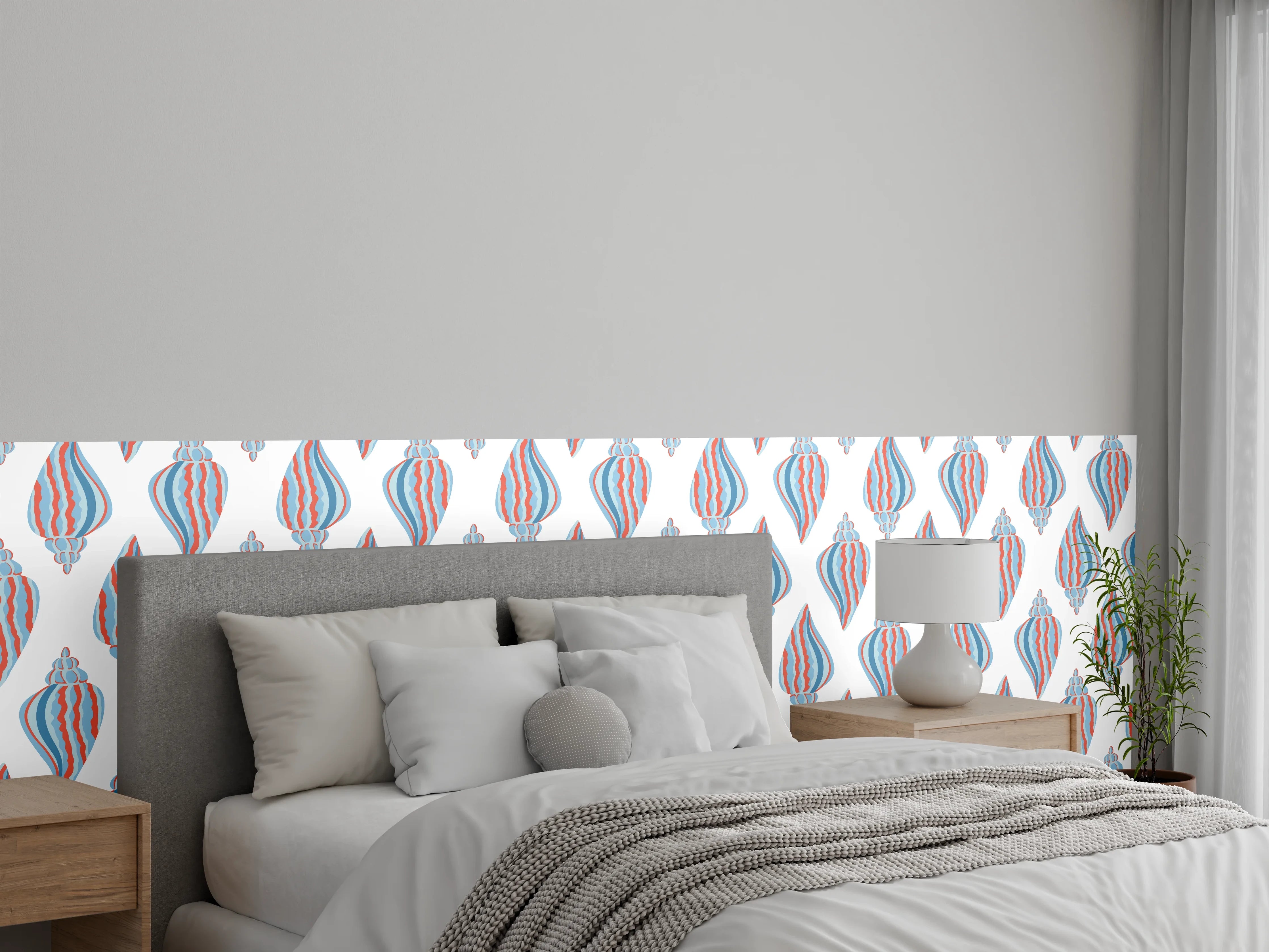 Wandverkleidung Schlafzimmer - Maritime Muscheln Weiß-Blau-Rot