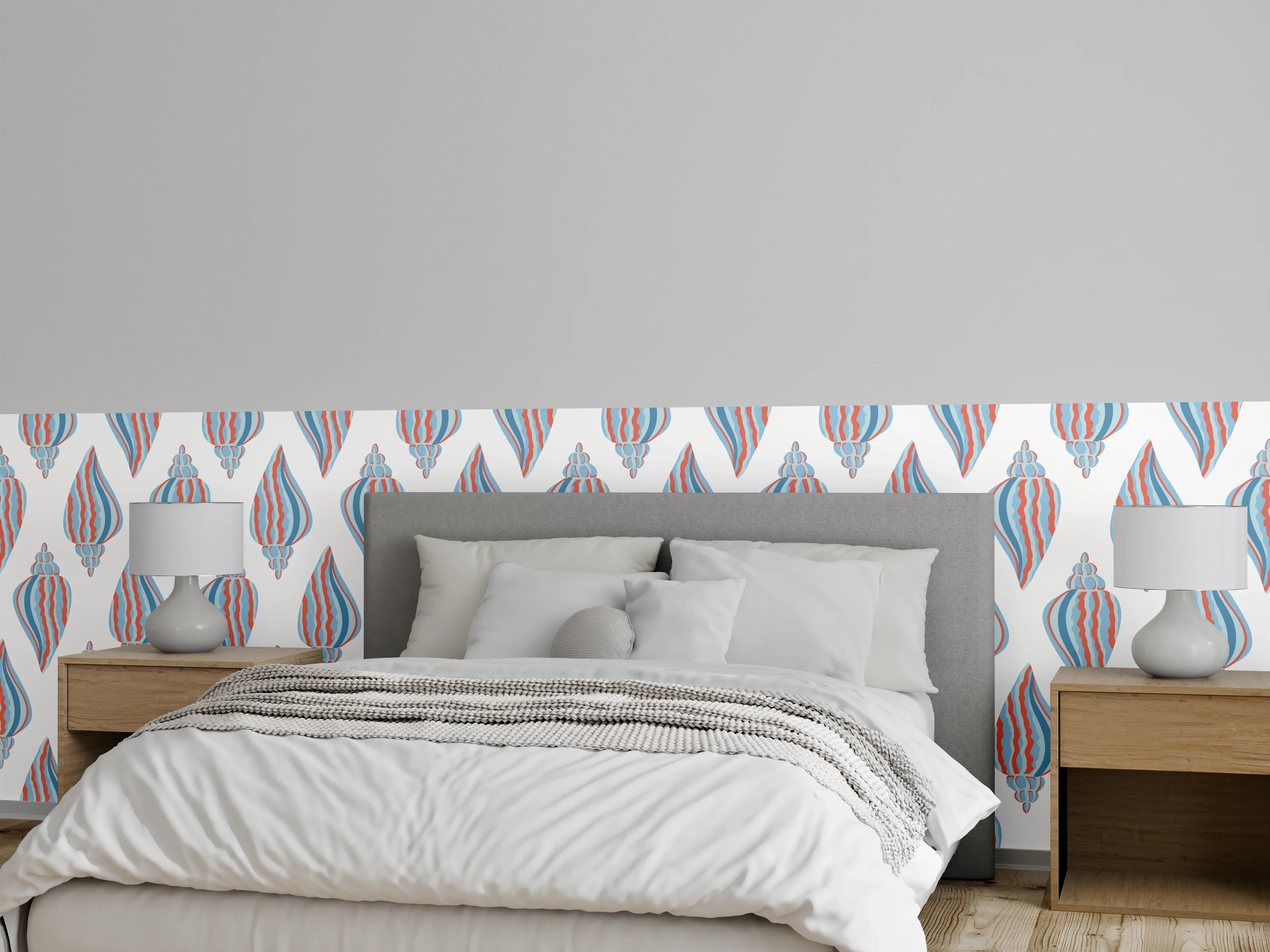 Wandverkleidung Schlafzimmer - Maritime Muscheln Weiß-Blau-Rot