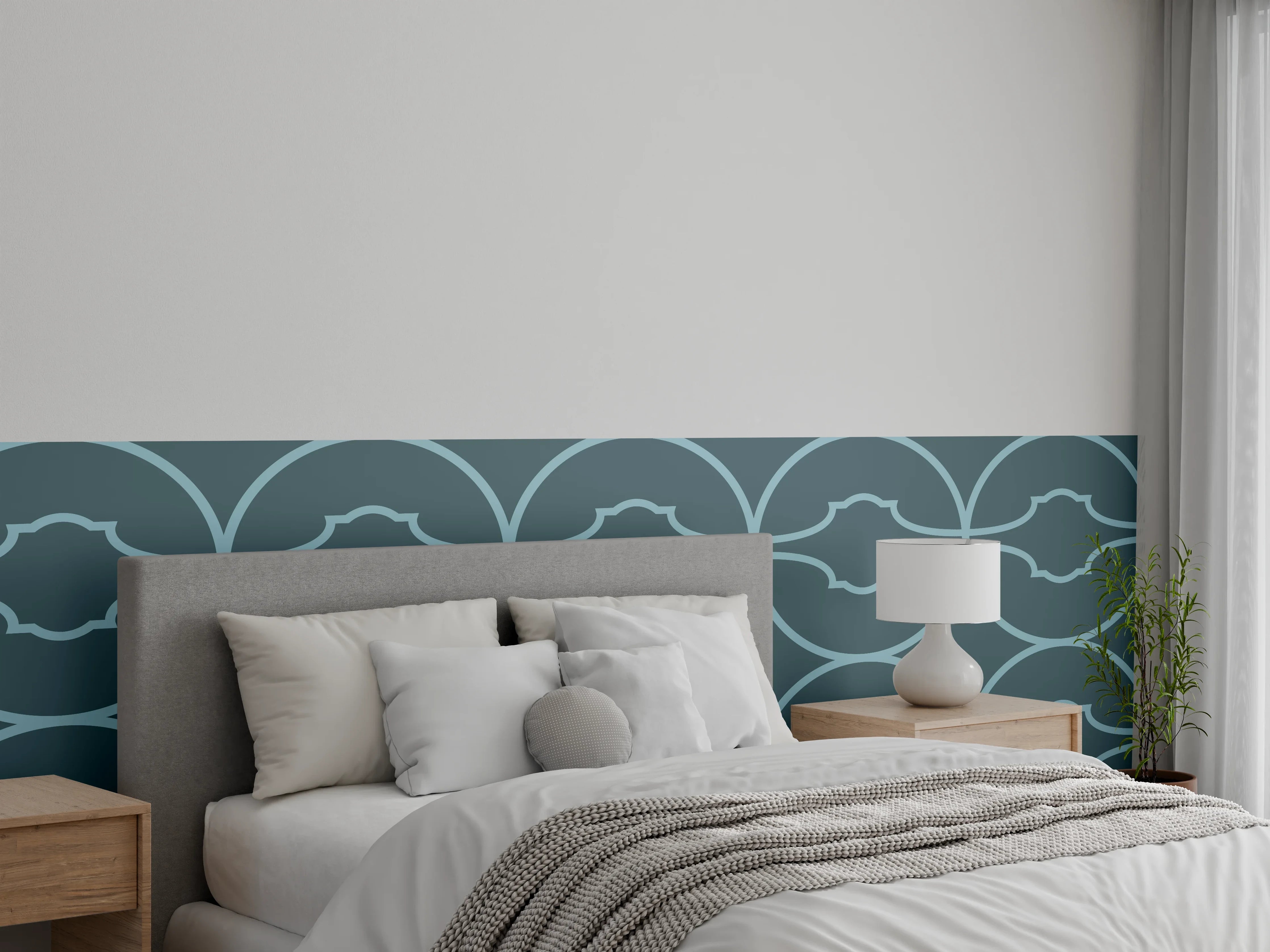 Wandverkleidung Schlafzimmer - Maritime Wellen-Muster Tapete