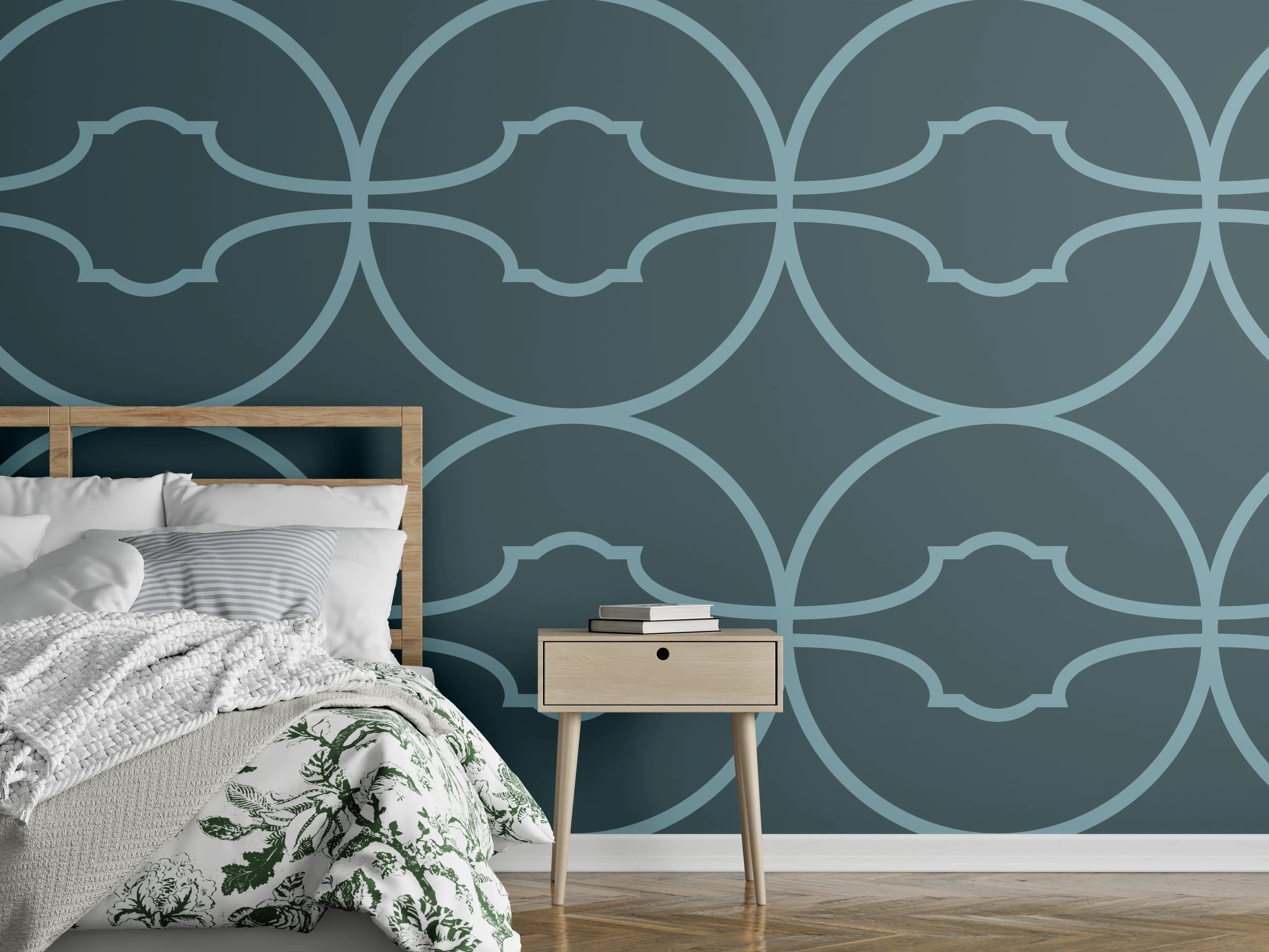 Wandverkleidung Schlafzimmer - Maritime Wellen-Muster Tapete