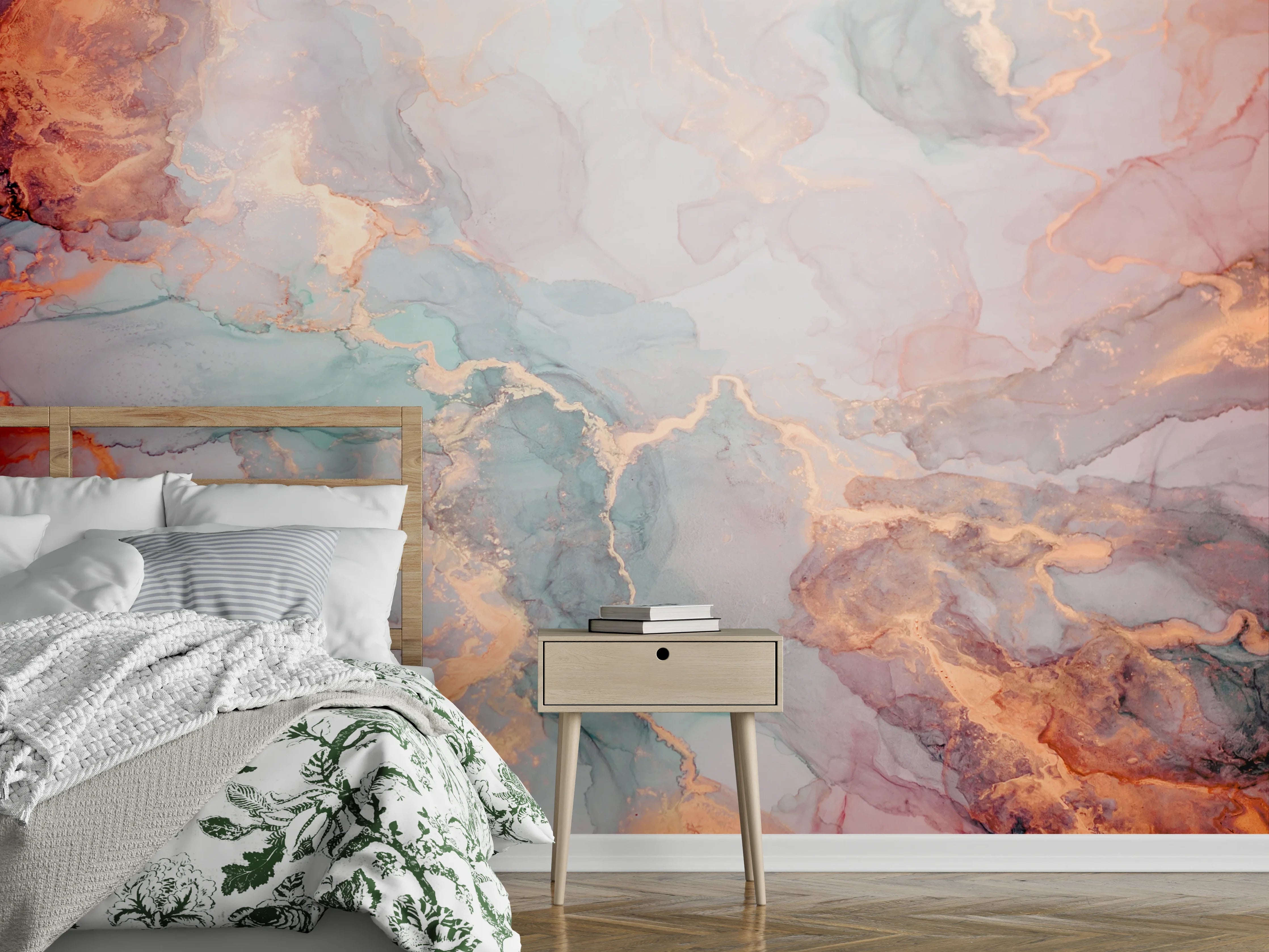 Wandverkleidung Schlafzimmer - Maritimes Aquarell mit Pastellfarben