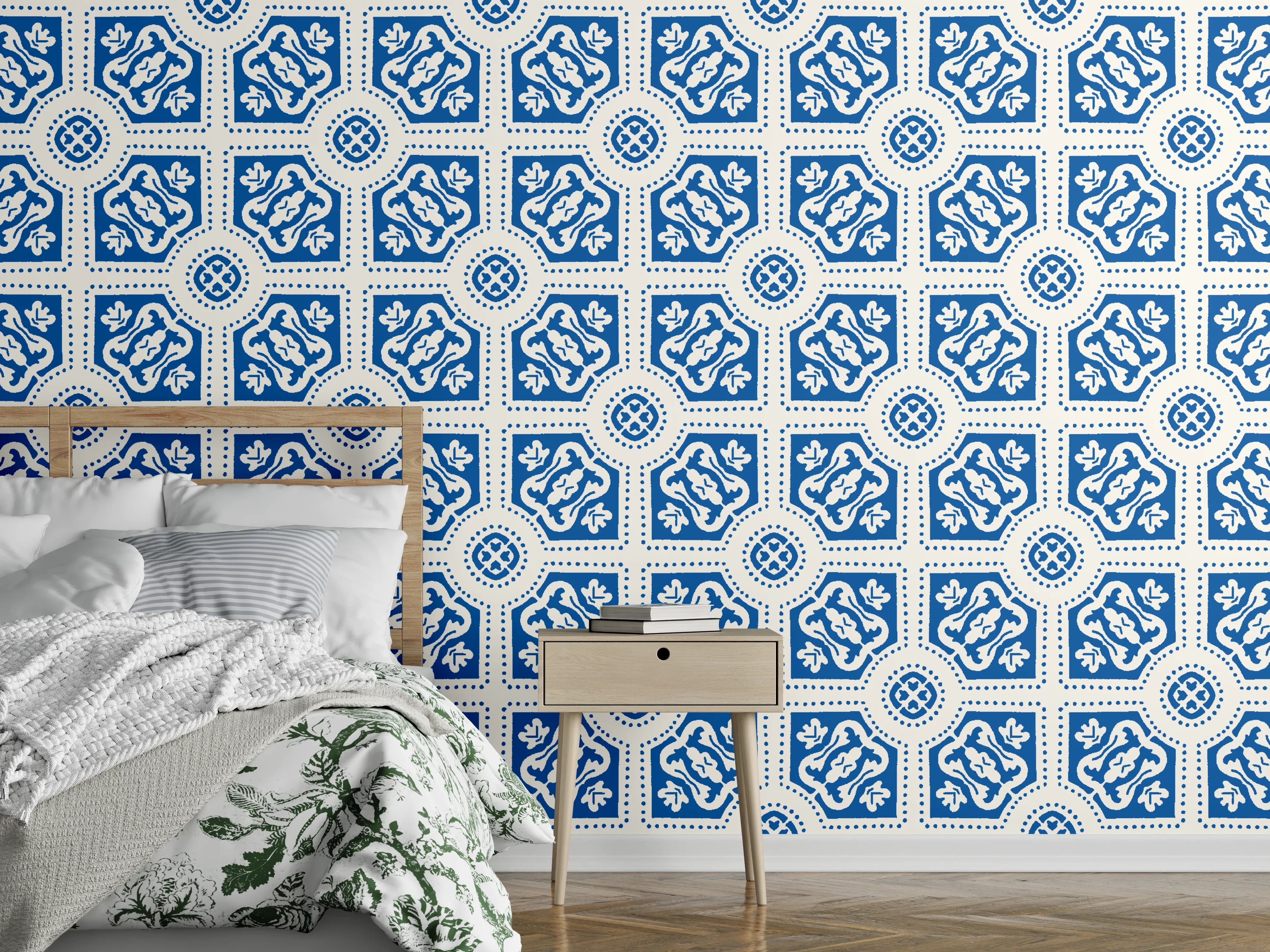 Wandverkleidung Schlafzimmer - Maritimes Azur-Muster