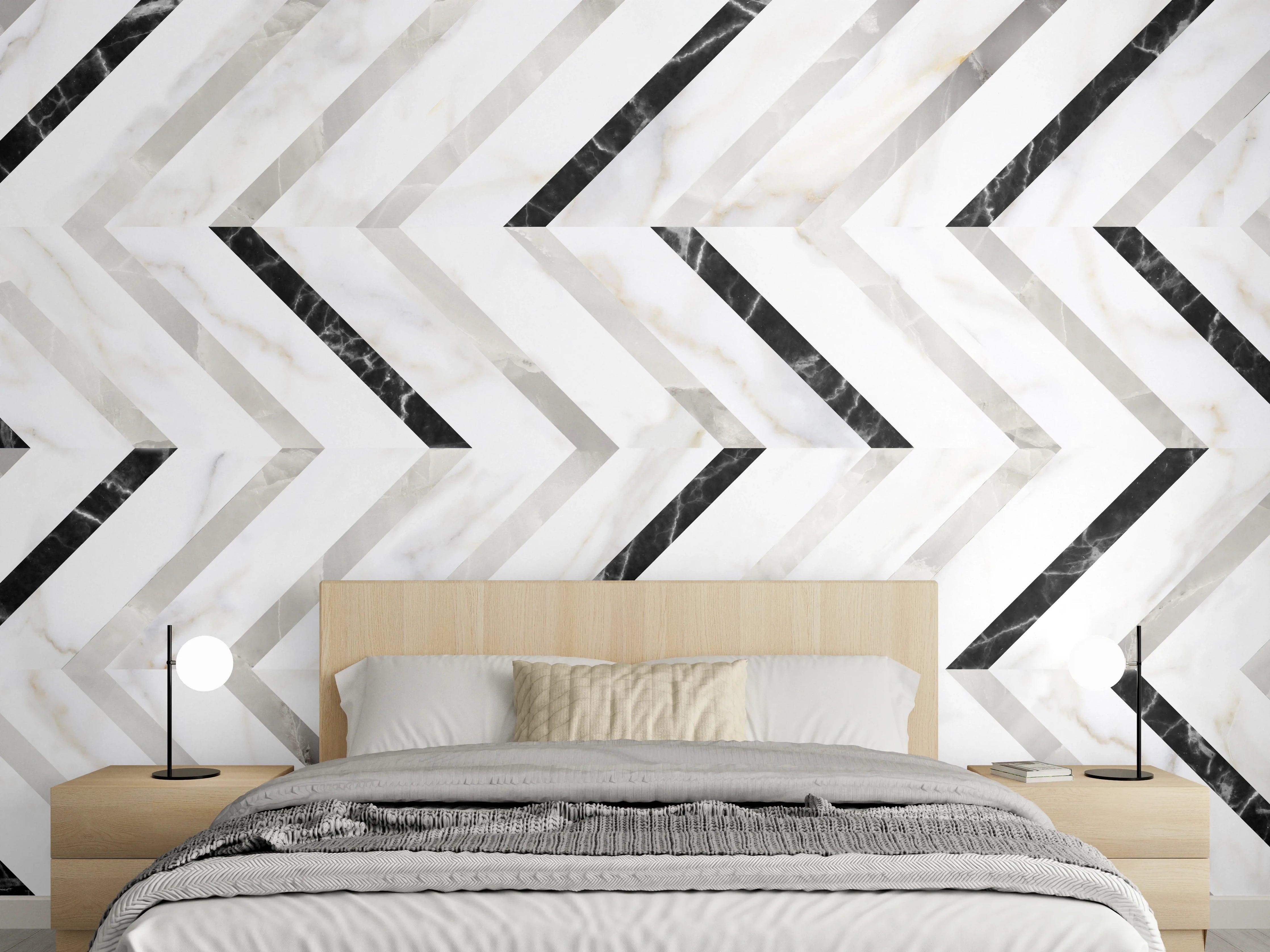 Wandverkleidung Schlafzimmer - Marmor Fischgrätenmuster