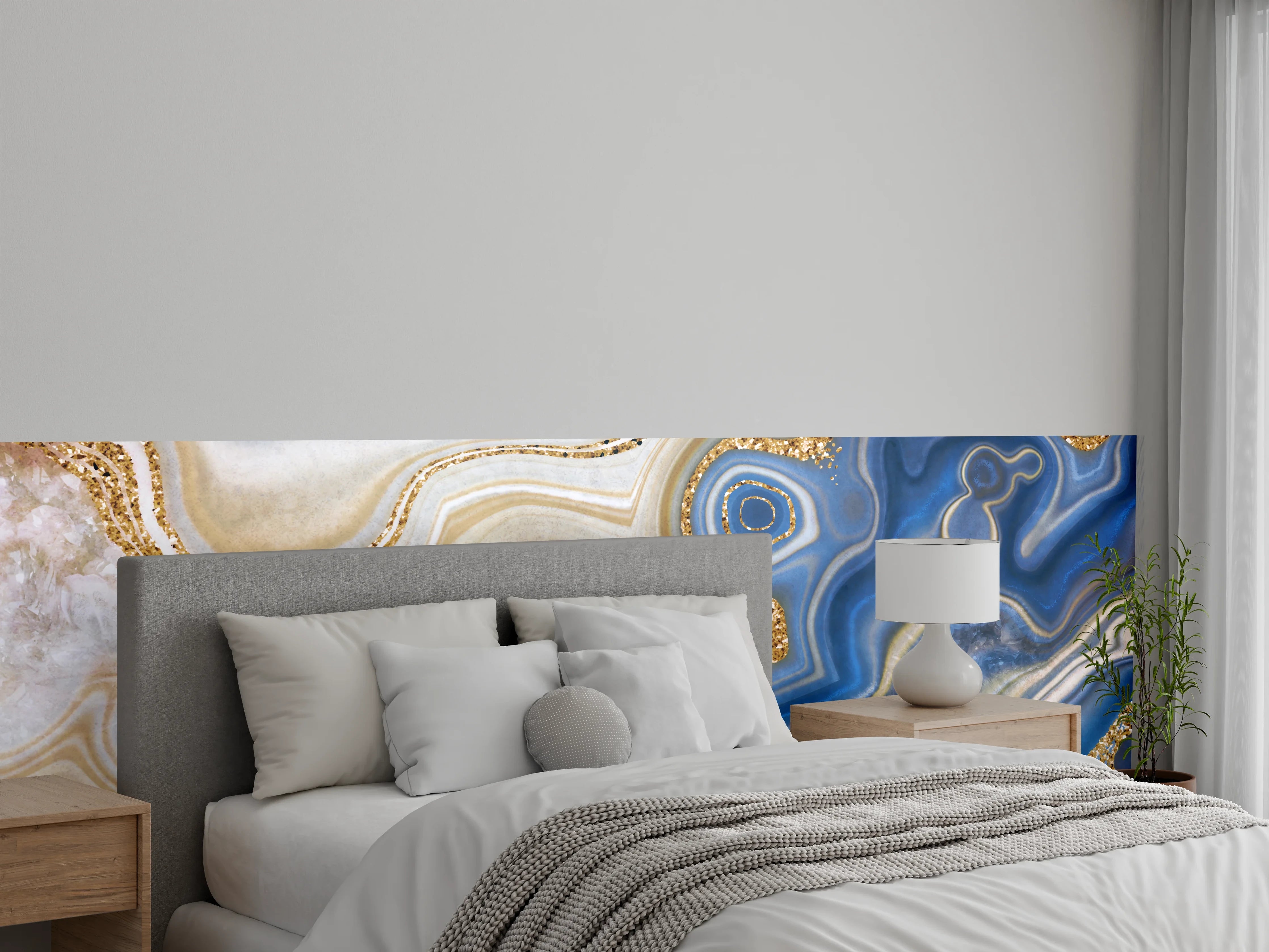 Wandverkleidung Schlafzimmer - Marmor Optik Blau Gold Wandbild