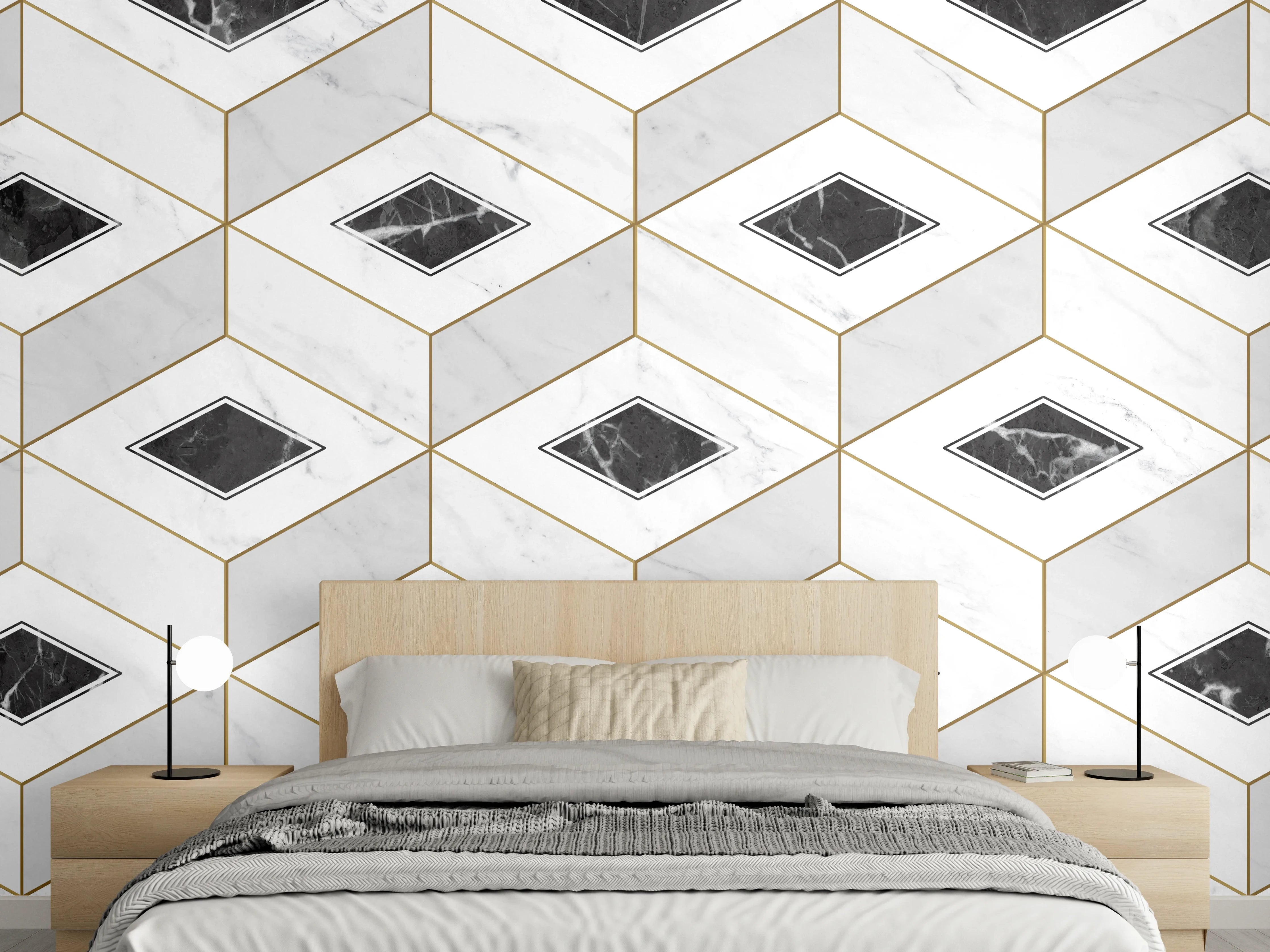 Wandverkleidung Schlafzimmer - Marmor Textur - 3D Design