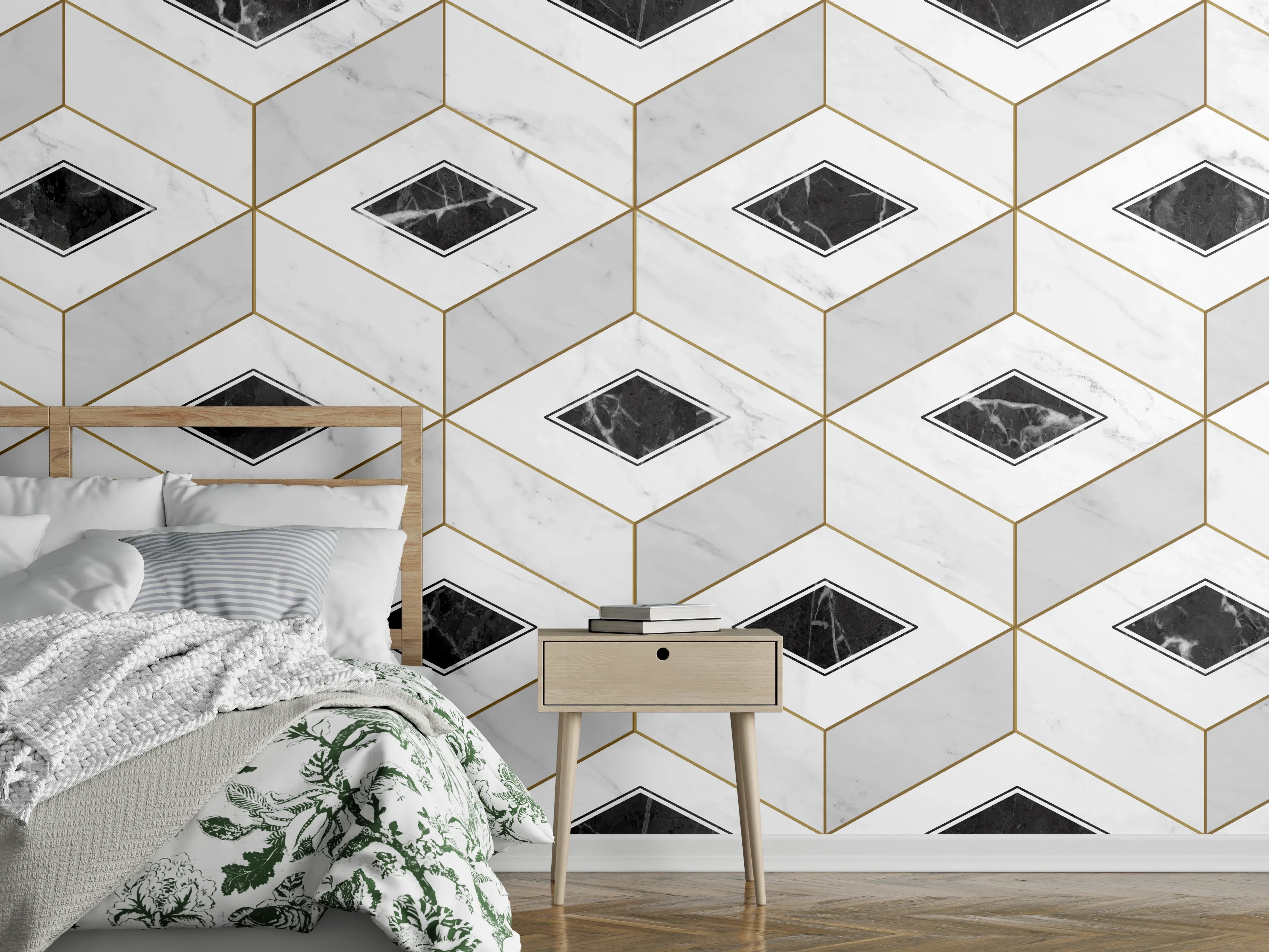 Wandverkleidung Schlafzimmer - Marmor Textur - 3D Design