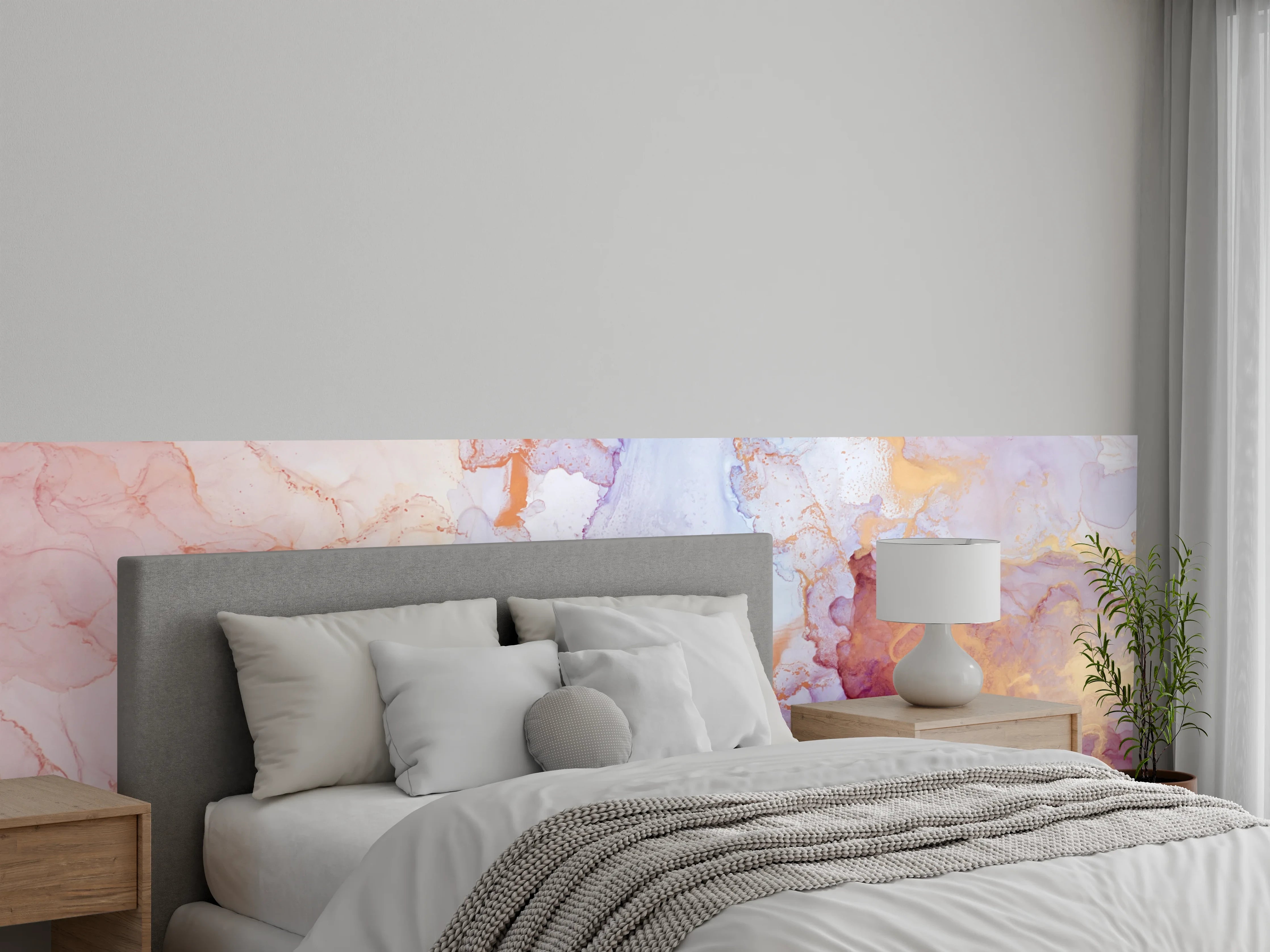 Wandverkleidung Schlafzimmer - Marmoroptik Wanddekor in zarten Pastellfarben