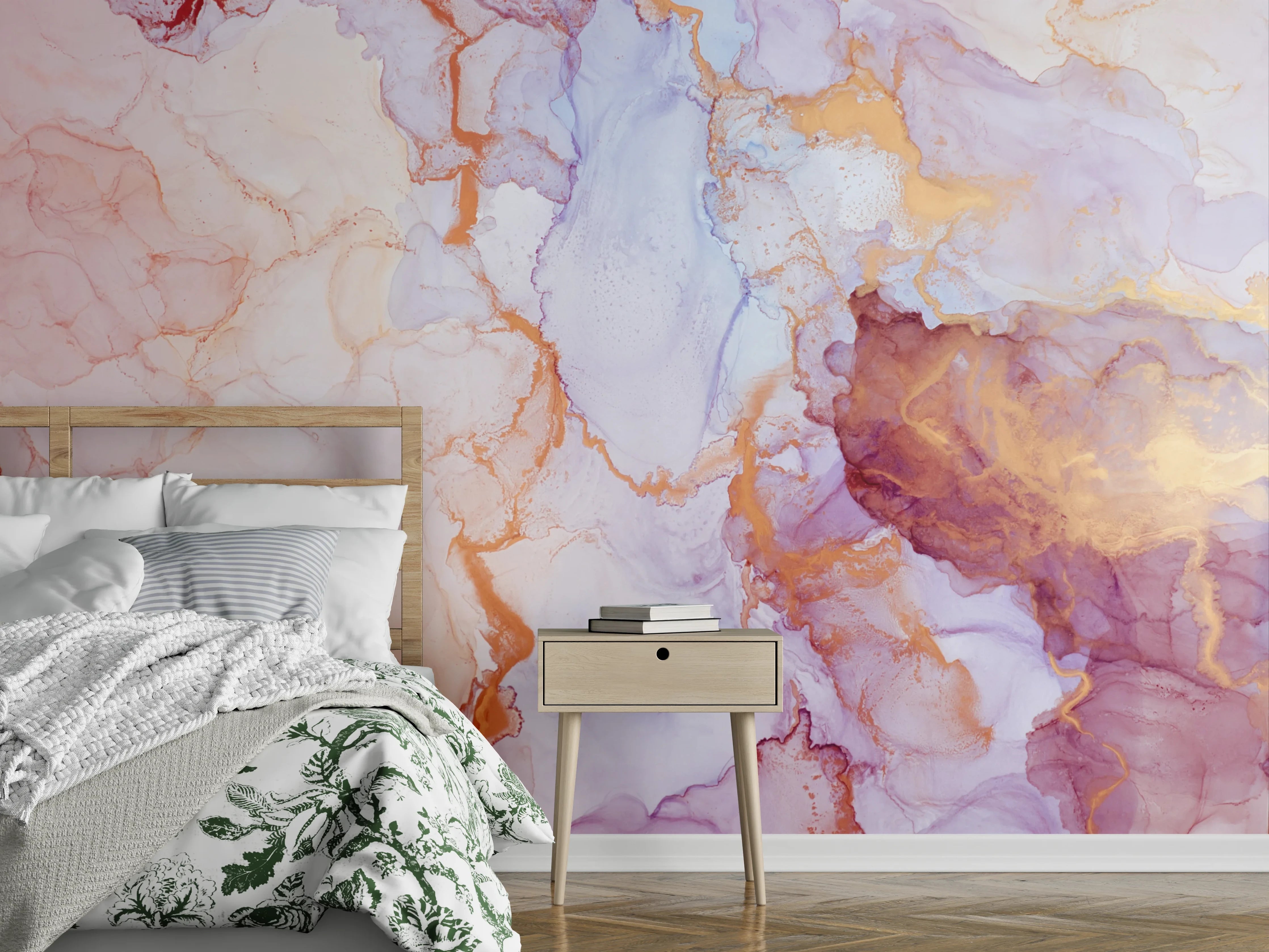 Wandverkleidung Schlafzimmer - Marmoroptik Wanddekor in zarten Pastellfarben