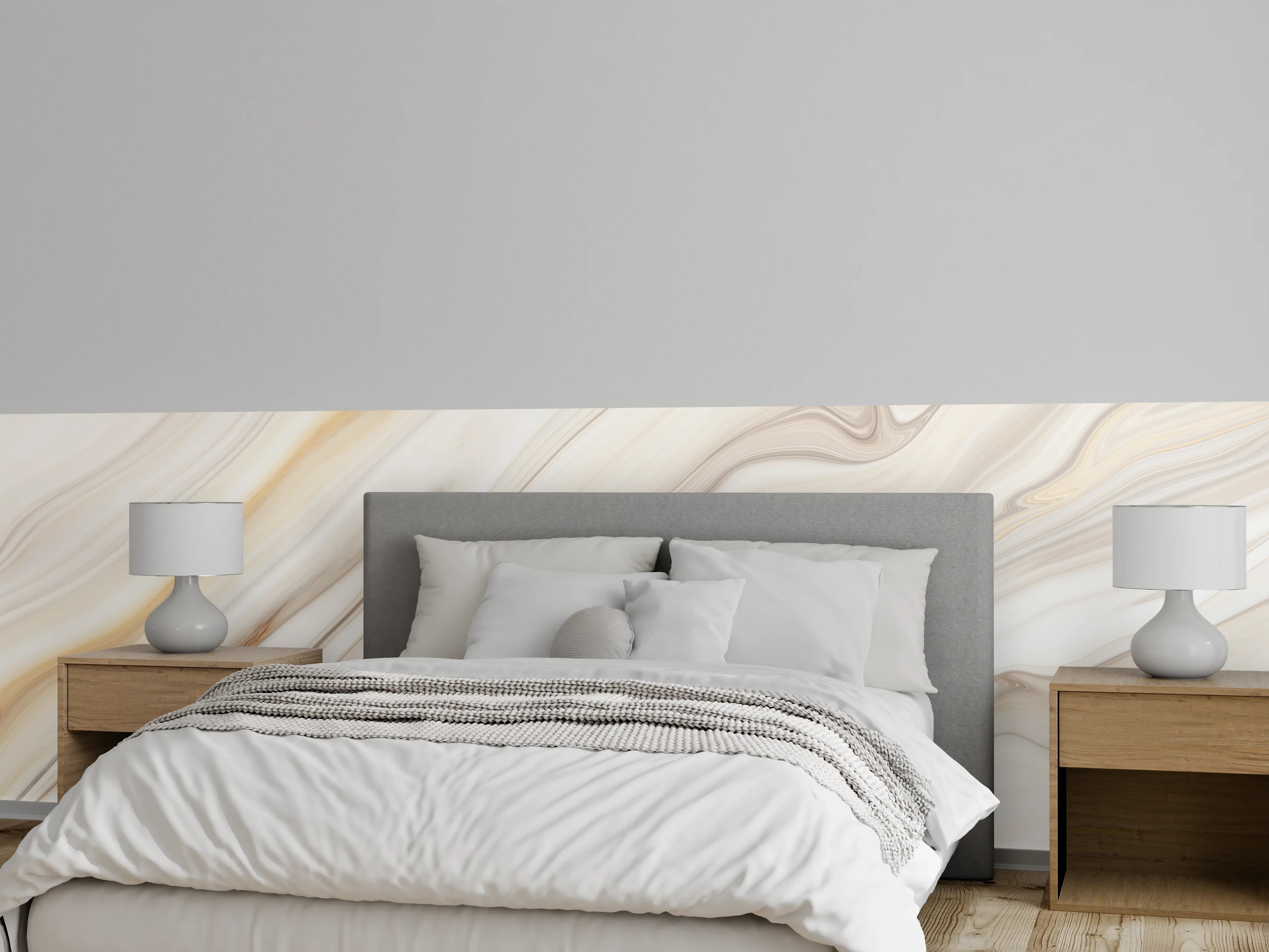 Wandverkleidung Schlafzimmer - Marmoroptik: Elegantes Weiß mit Grautönen