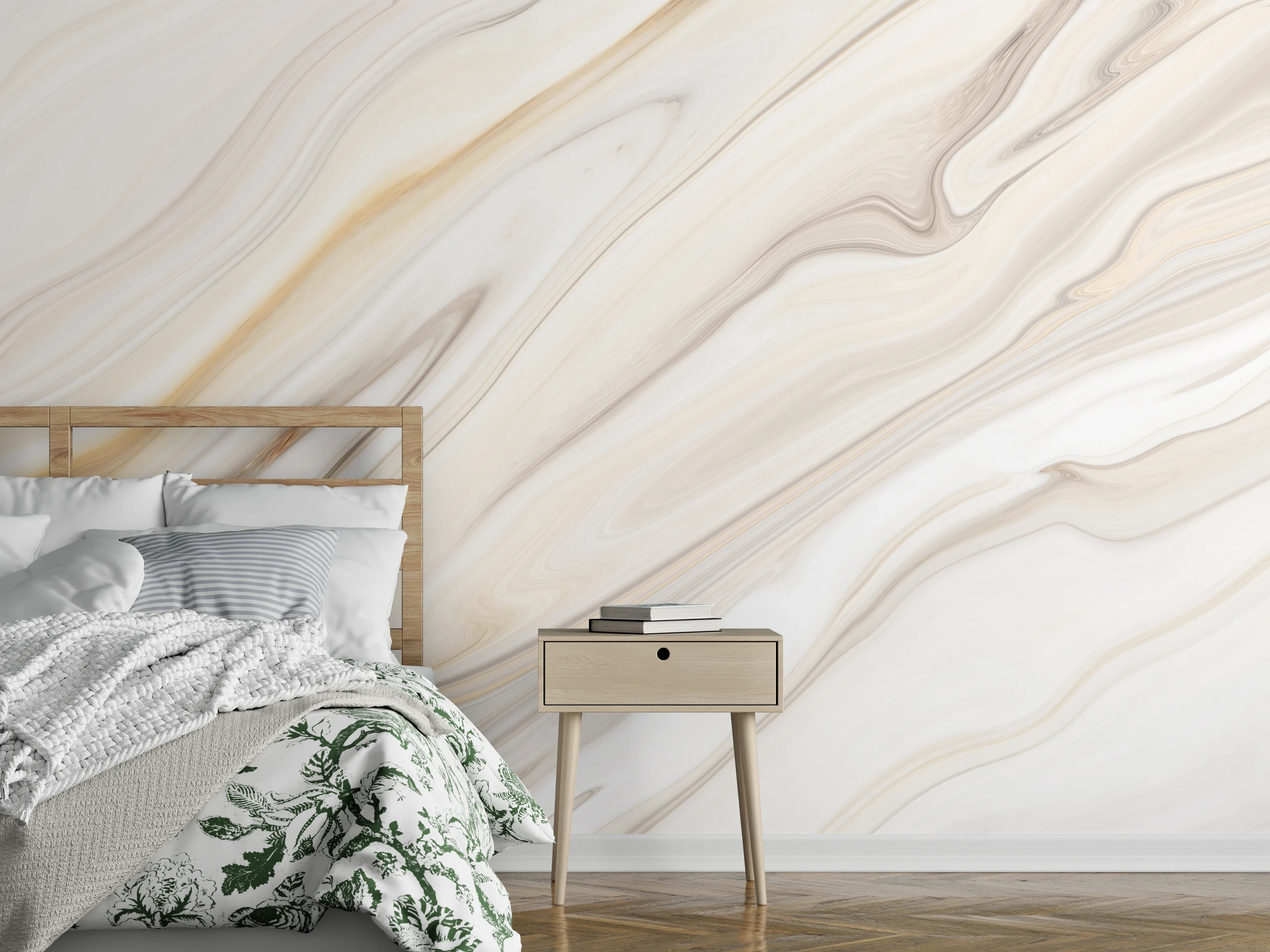 Wandverkleidung Schlafzimmer - Marmoroptik: Elegantes Weiß mit Grautönen