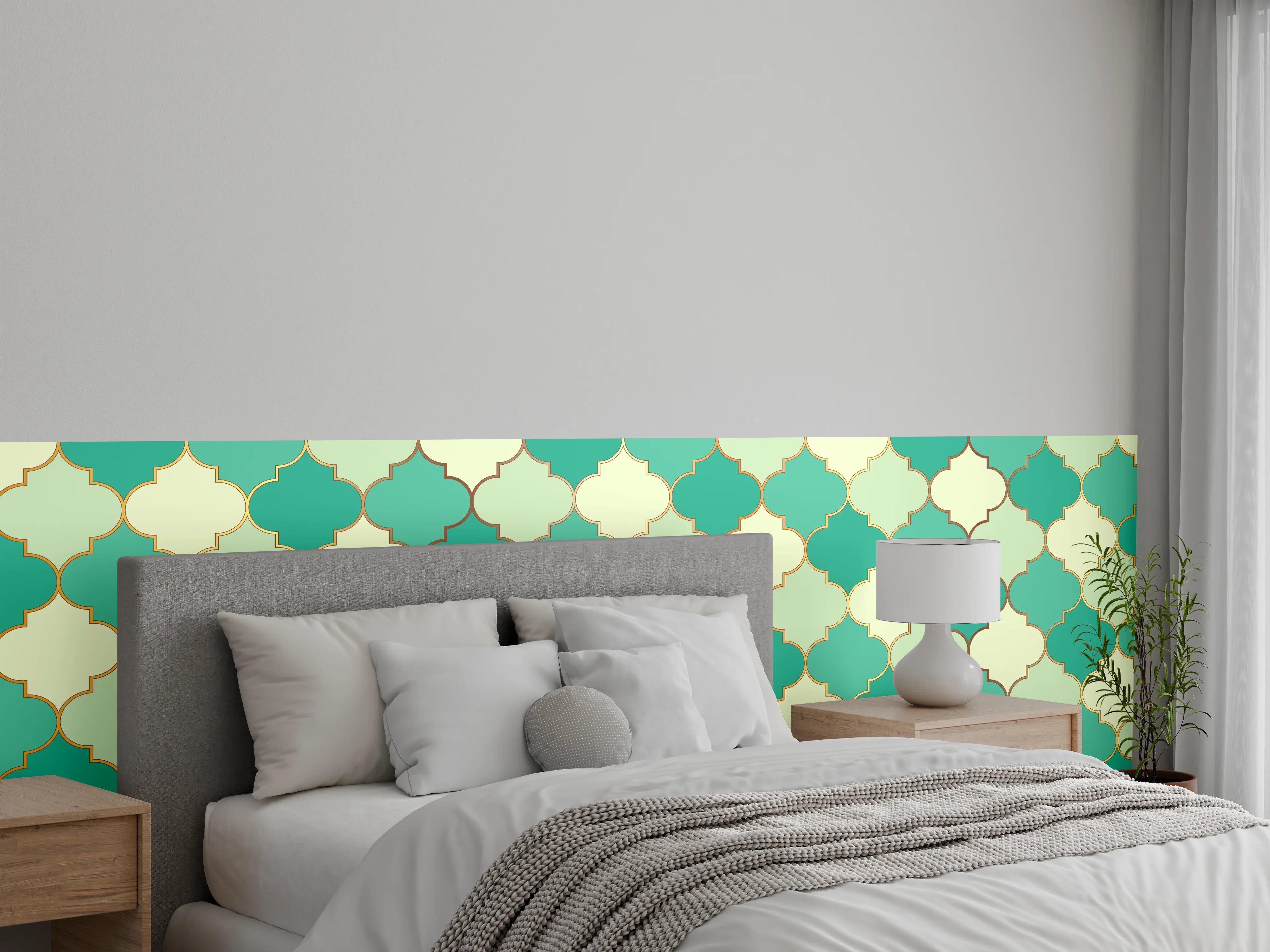 Wandverkleidung Schlafzimmer - Marokkanisches Türkis-Beige Muster