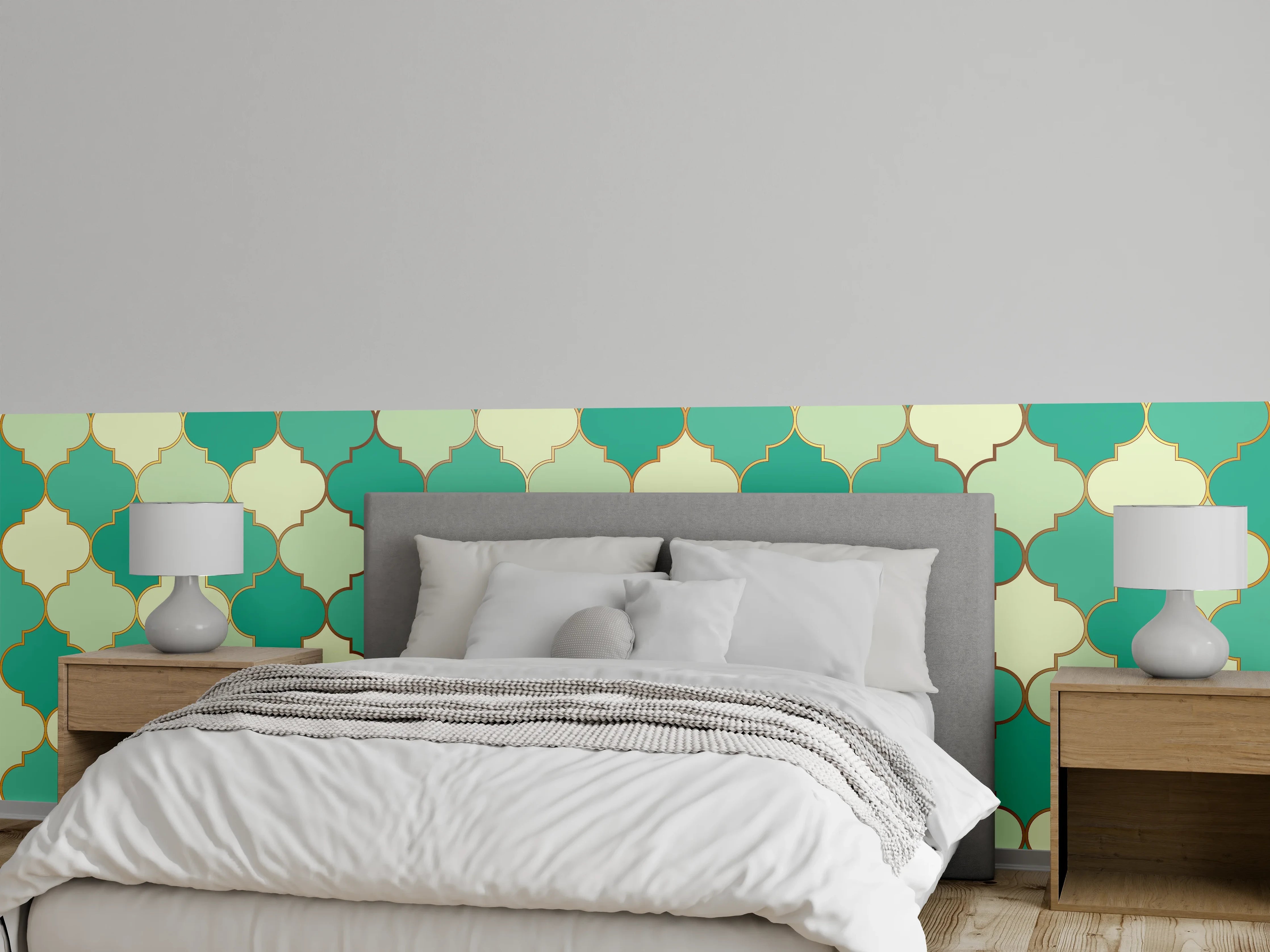 Wandverkleidung Schlafzimmer - Marokkanisches Türkis-Beige Muster