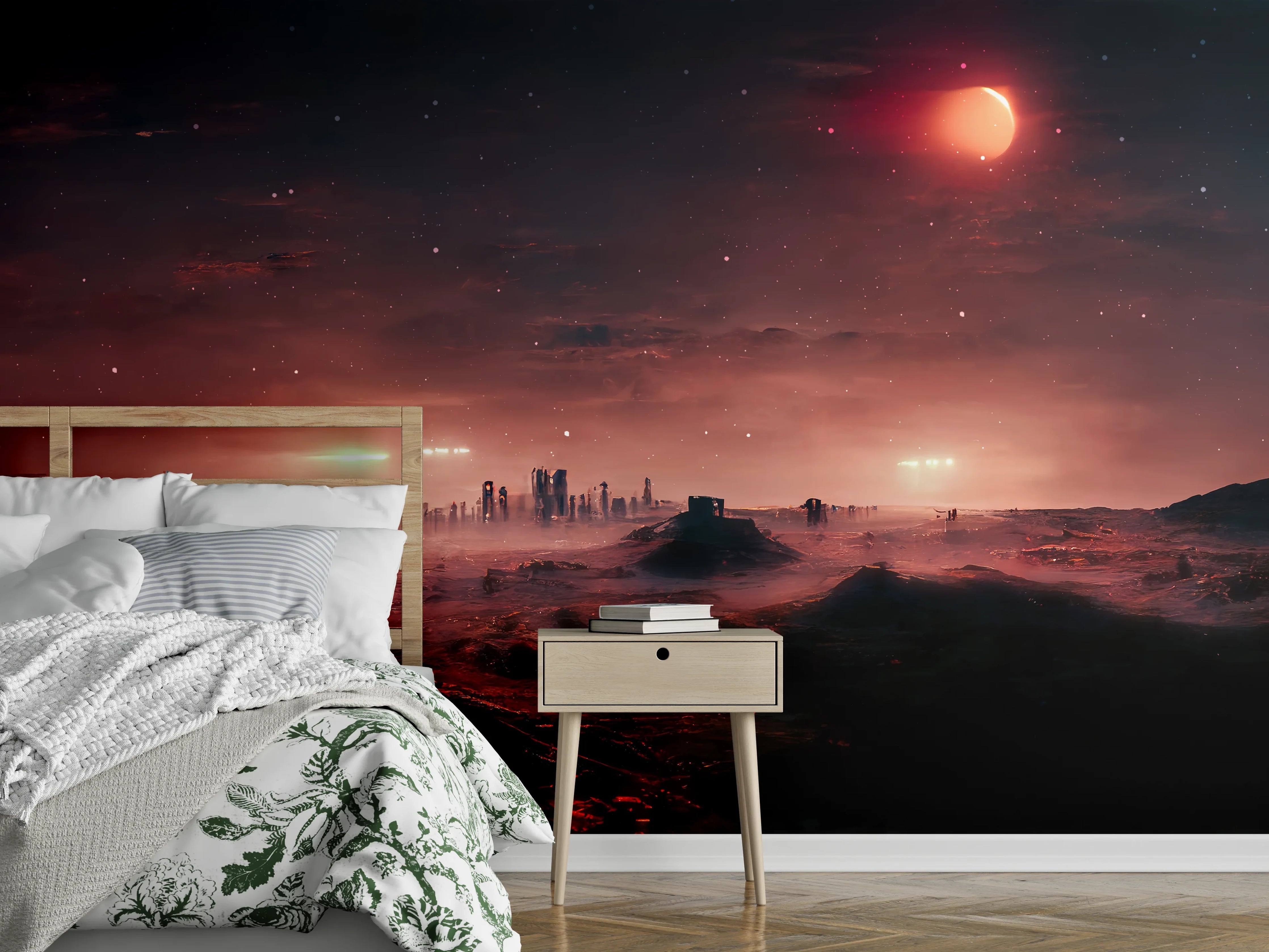 Wandverkleidung Schlafzimmer - Mars Skyline – Sci-Fi Stadtmotiv
