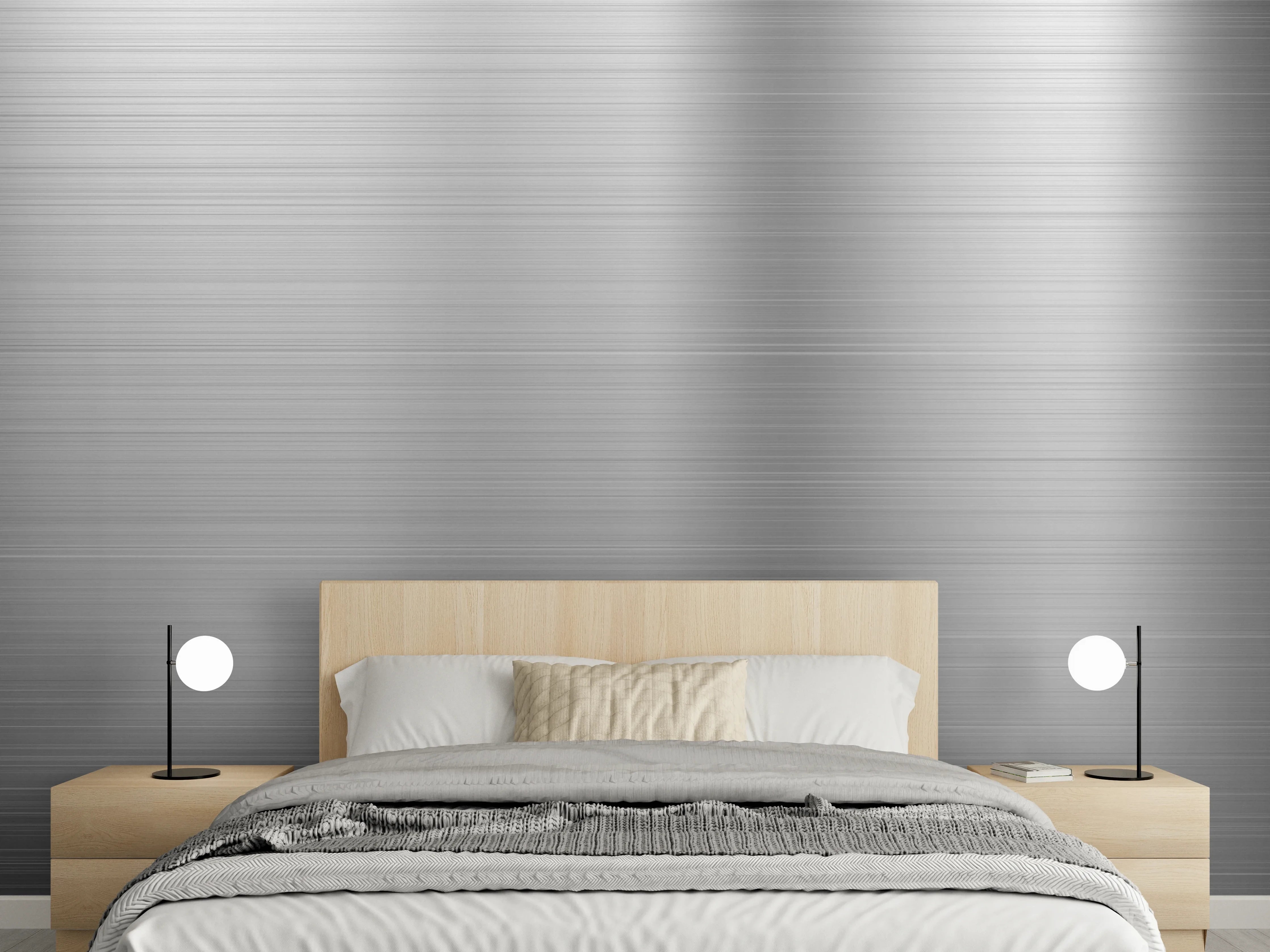 Wandverkleidung Schlafzimmer - Matt gebürstetes Metall in Grautönen