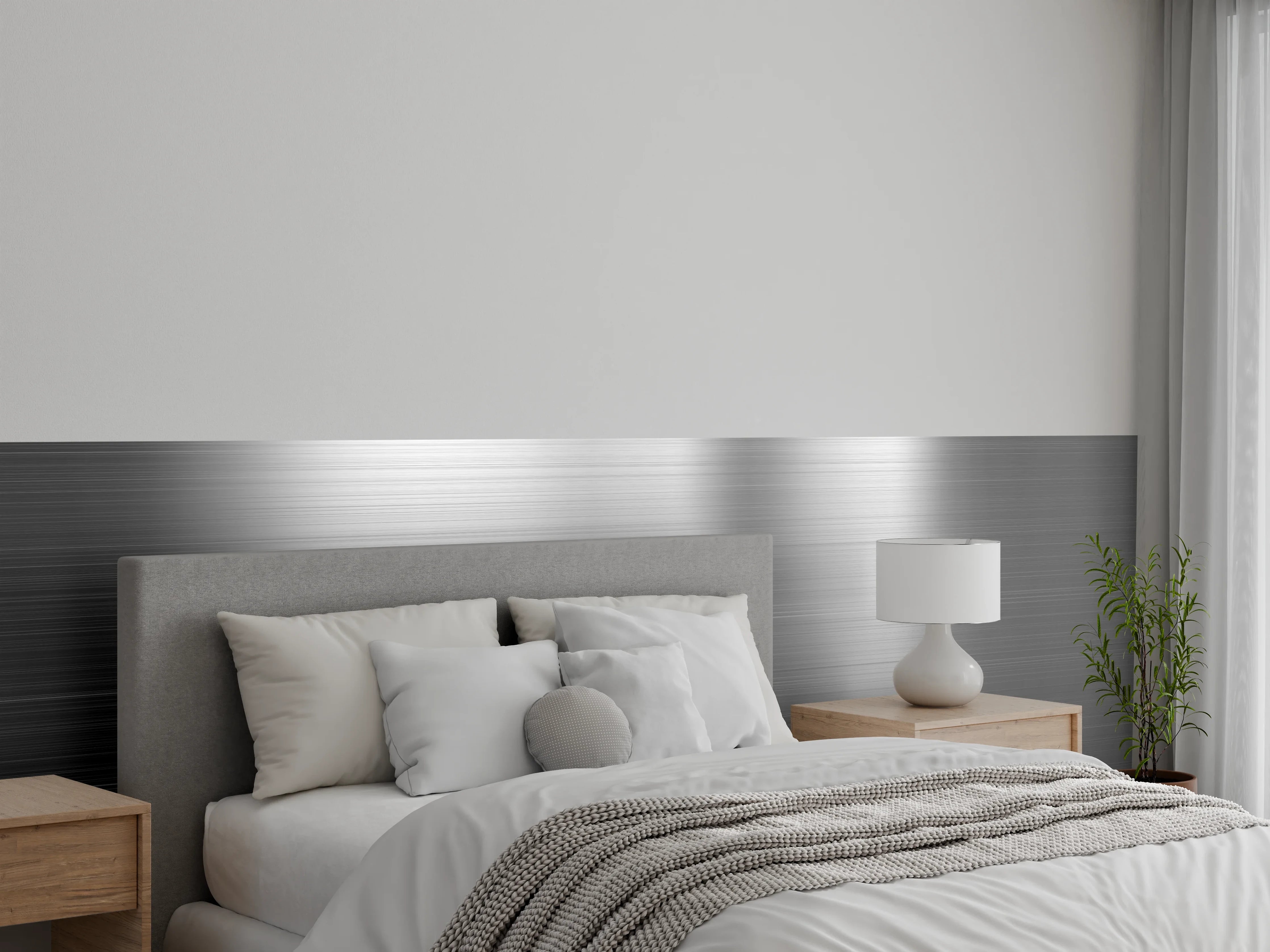 Wandverkleidung Schlafzimmer - Matt gebürstetes Metall in Grautönen