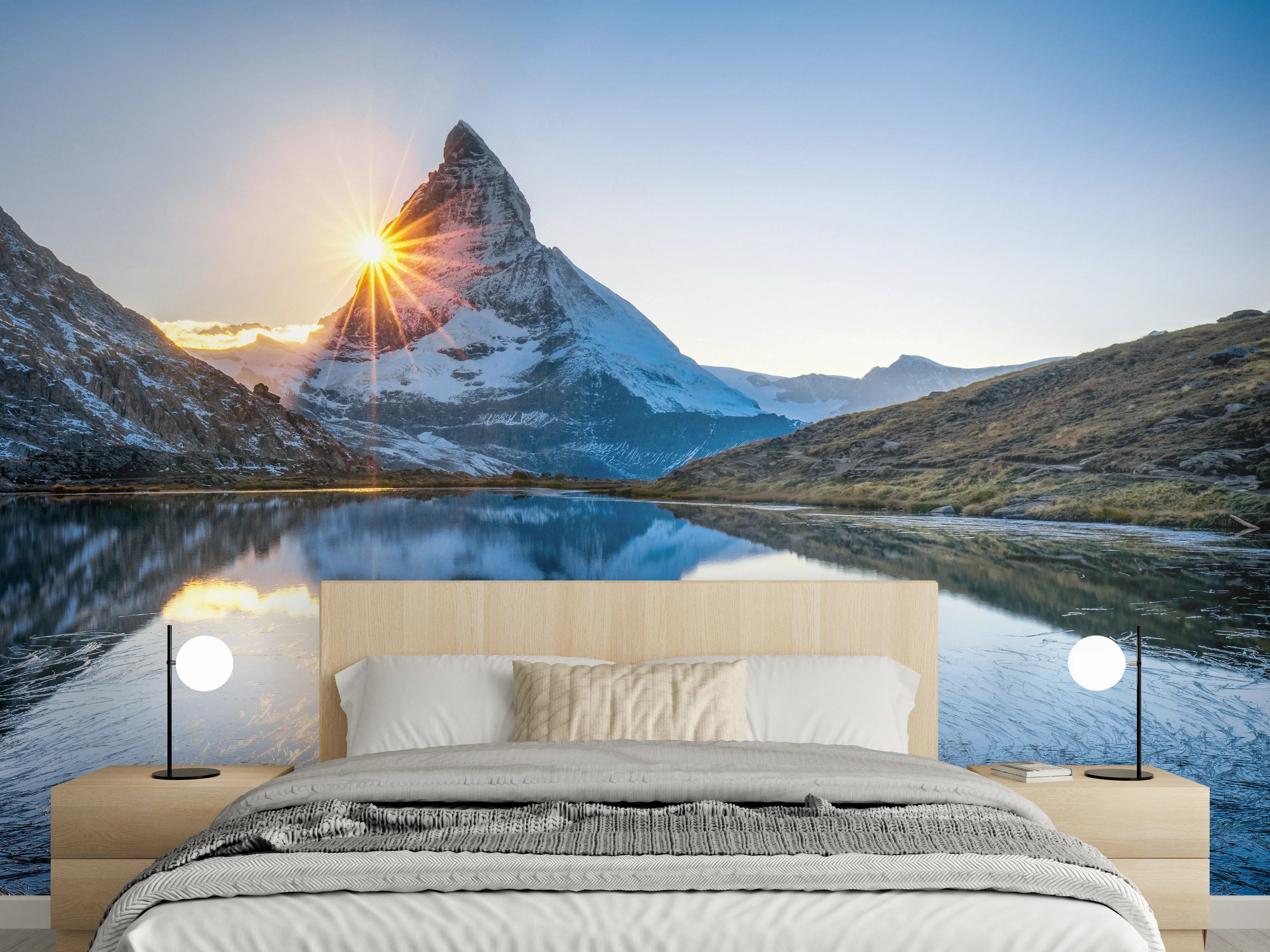 Wandverkleidung Schlafzimmer - Matterhorn Sonnenaufgang Spiegelung im See