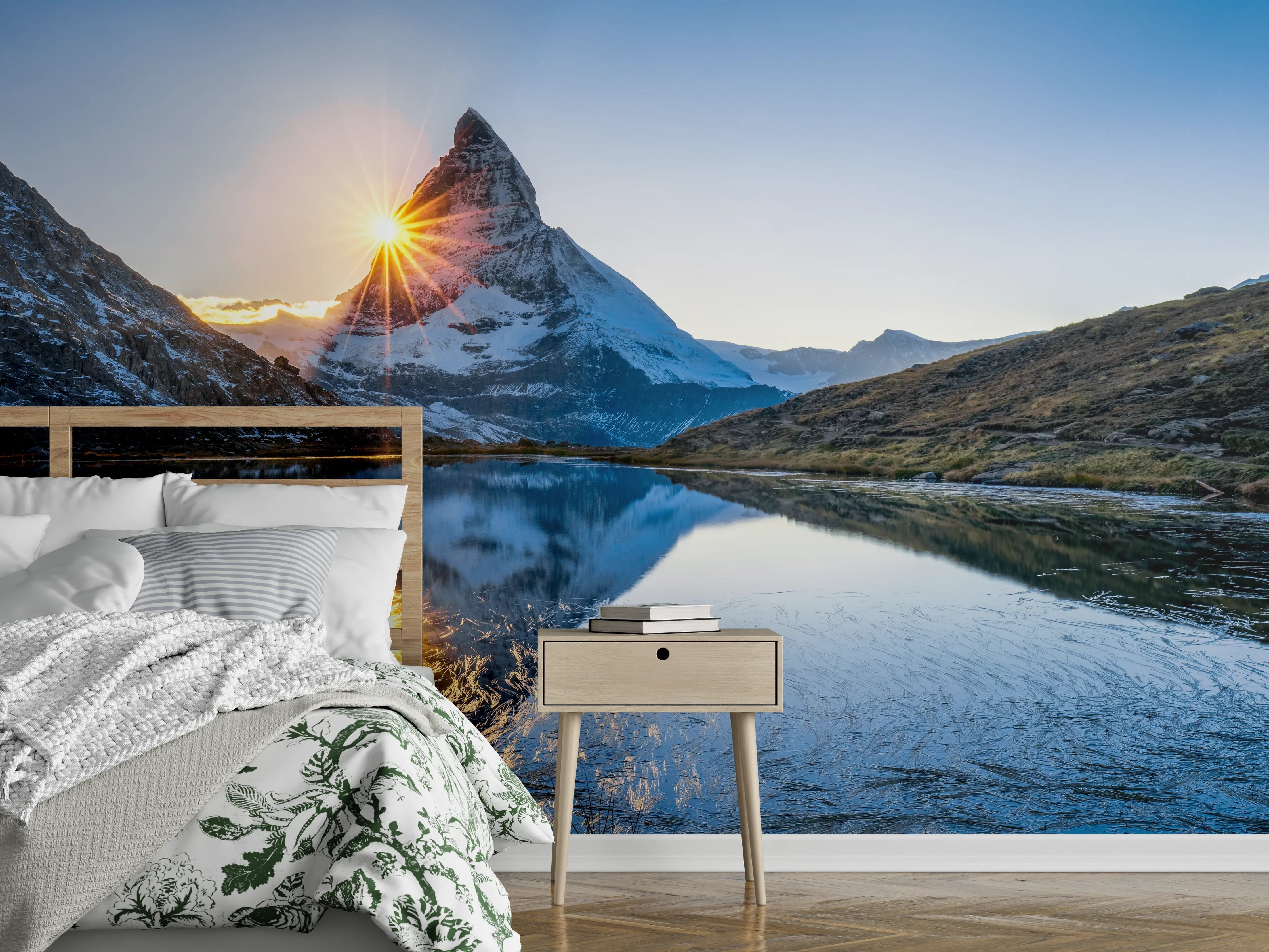 Wandverkleidung Schlafzimmer - Matterhorn Sonnenaufgang Spiegelung im See