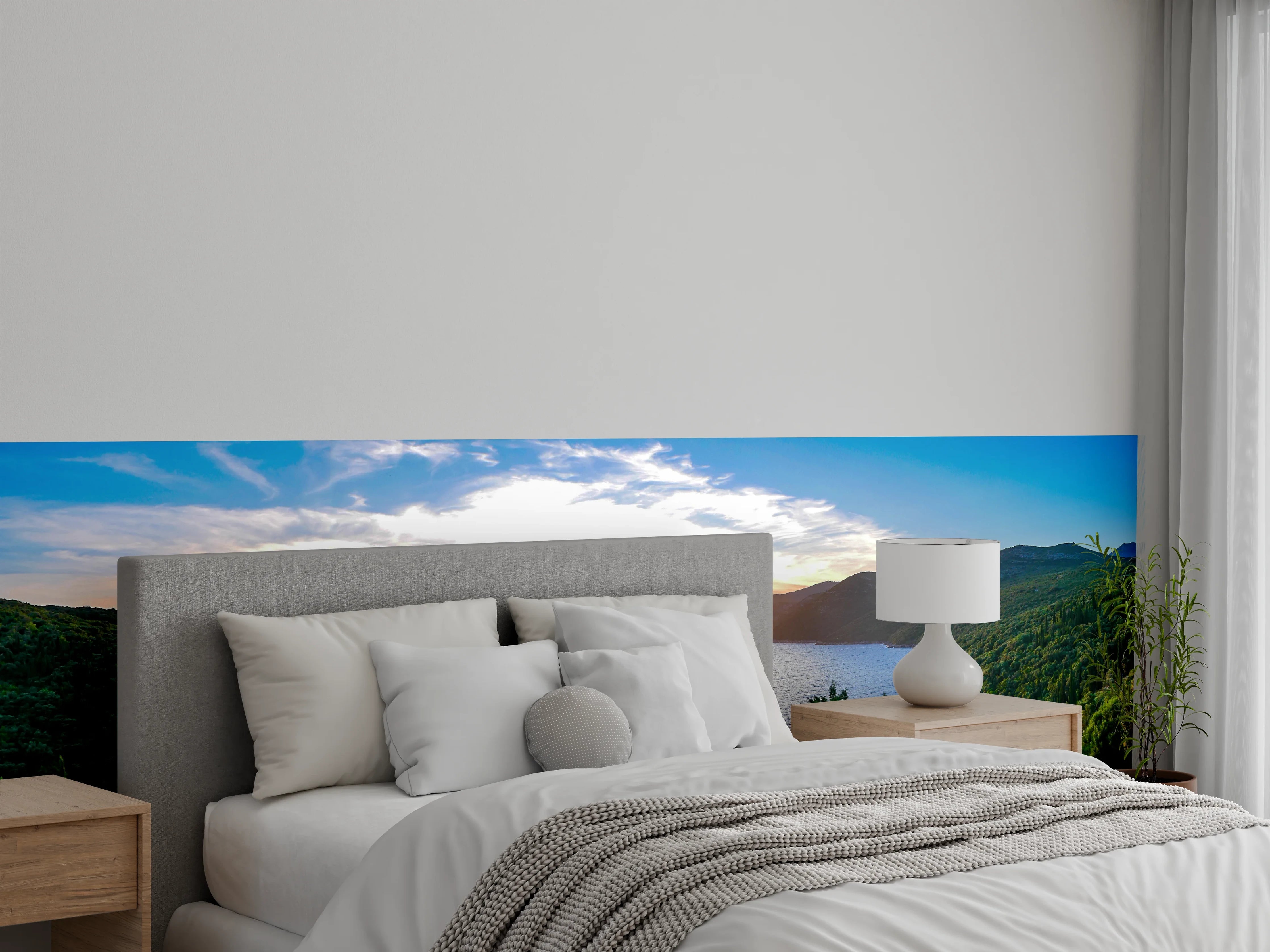Wandverkleidung Schlafzimmer - Mediterrane Bucht bei Sonnenuntergang Panorama