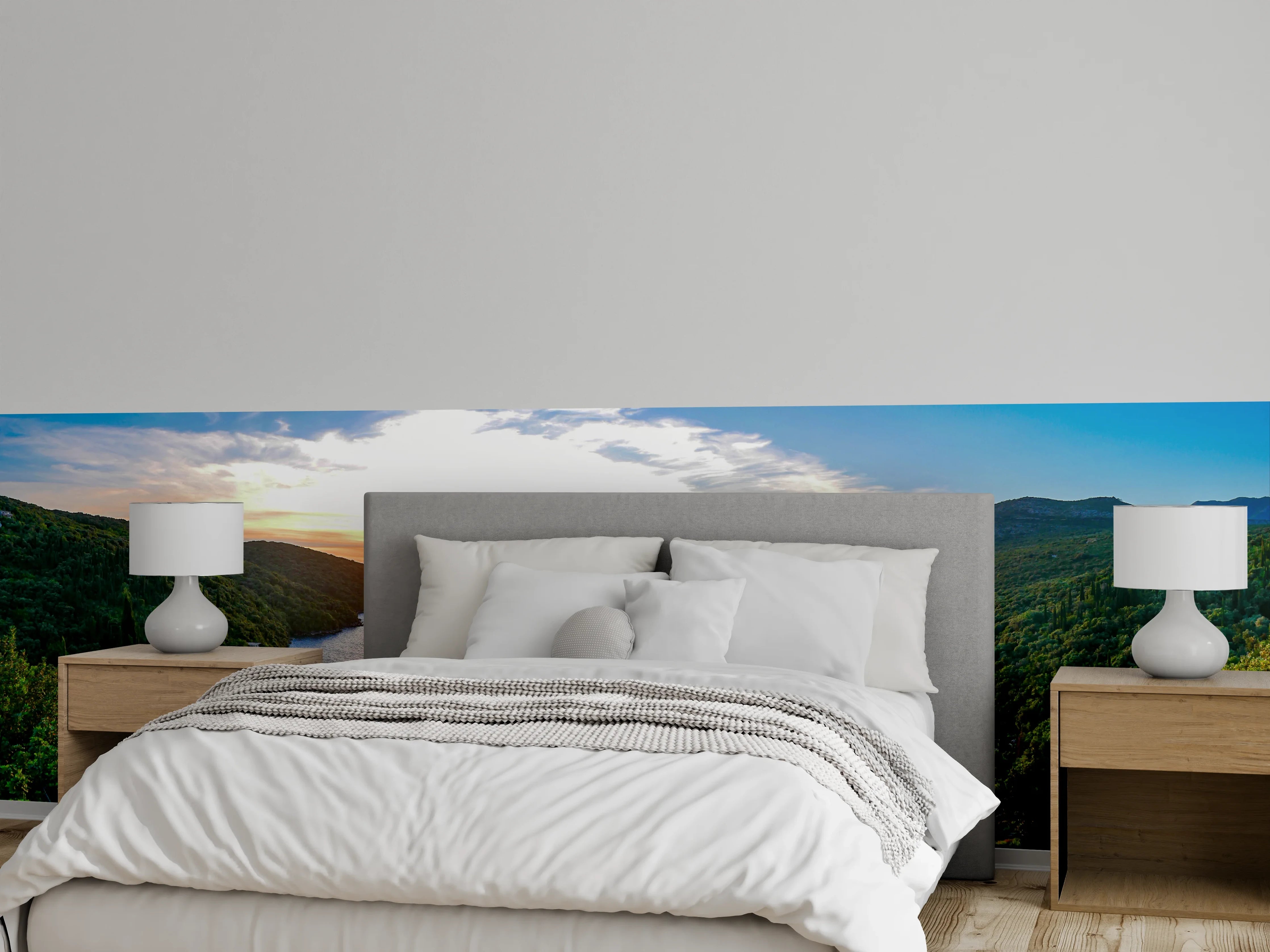 Wandverkleidung Schlafzimmer - Mediterrane Bucht bei Sonnenuntergang Panorama