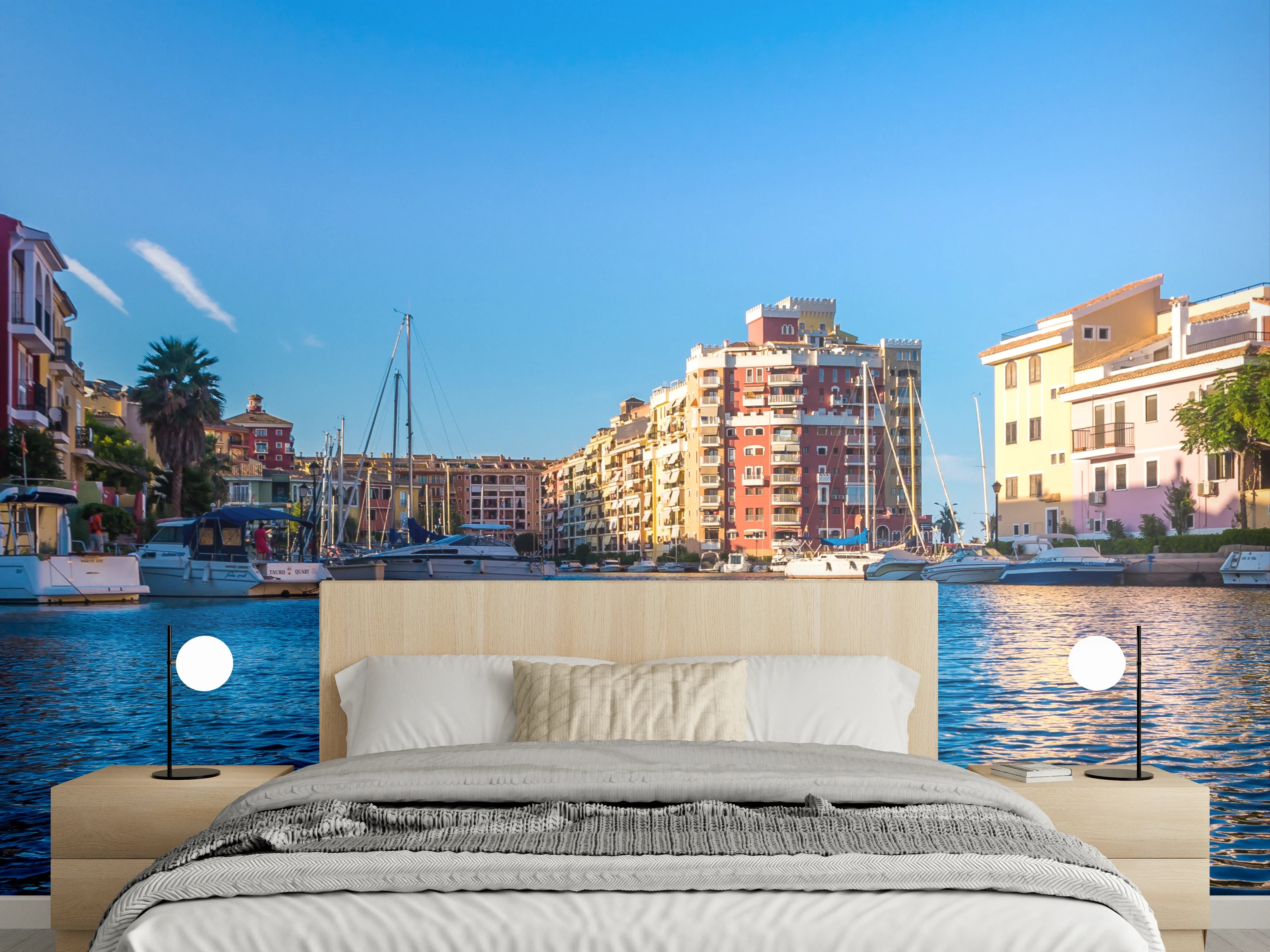 Wandverkleidung Schlafzimmer - Mediterrane Hafenidylle Panorama