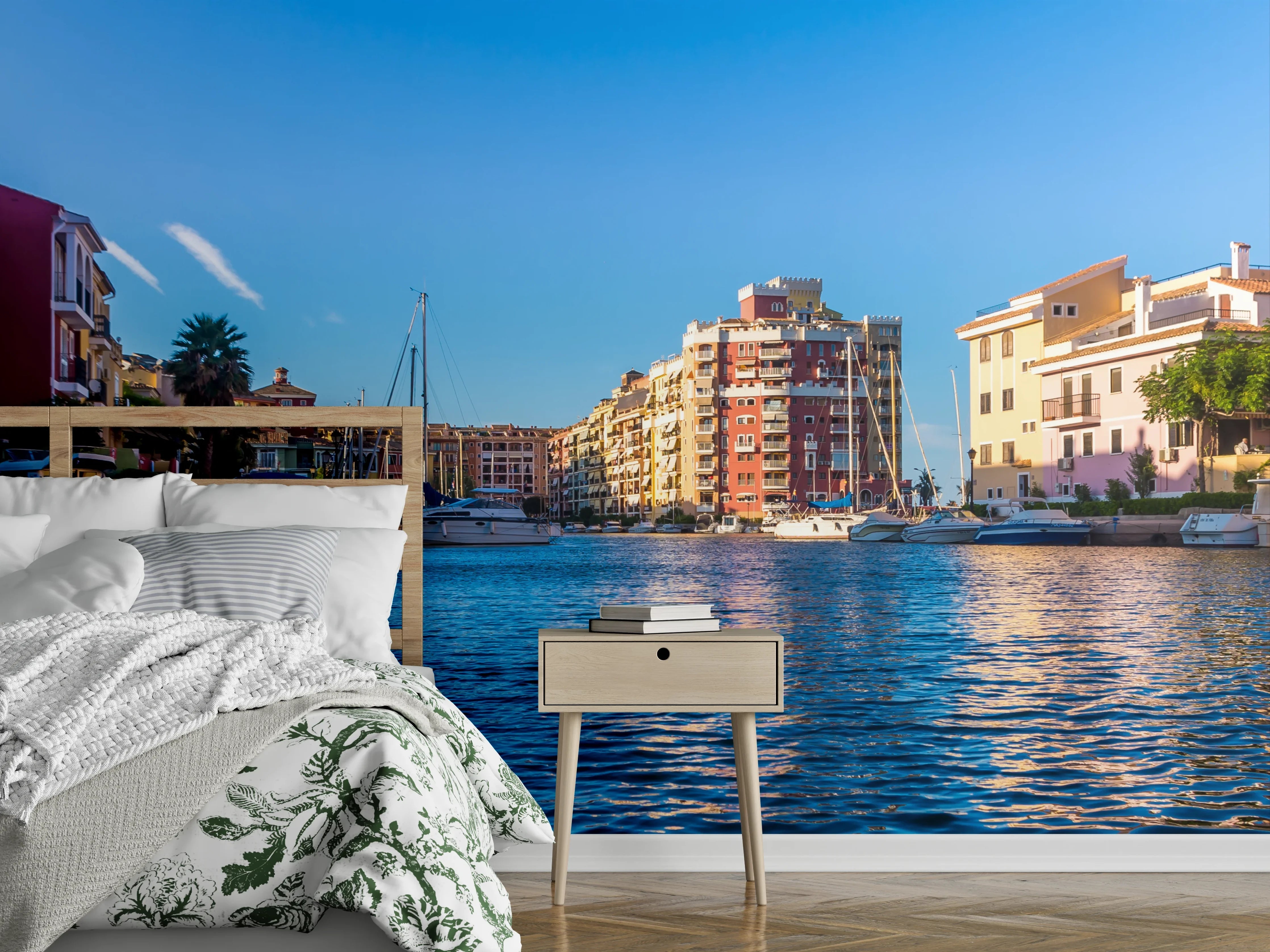 Wandverkleidung Schlafzimmer - Mediterrane Hafenidylle Panorama