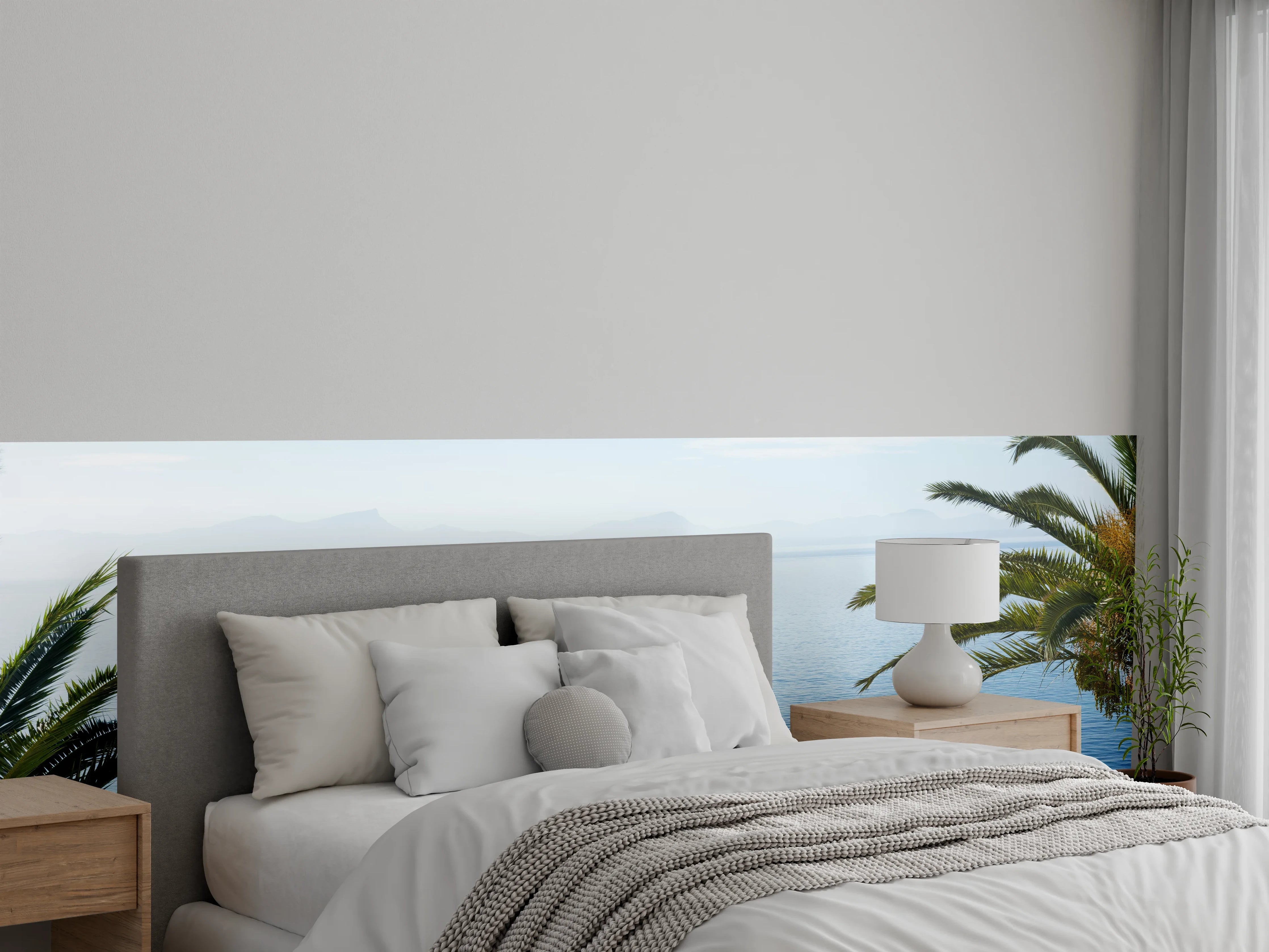 Wandverkleidung Schlafzimmer - Mediterraner Seeblick mit Segelboot