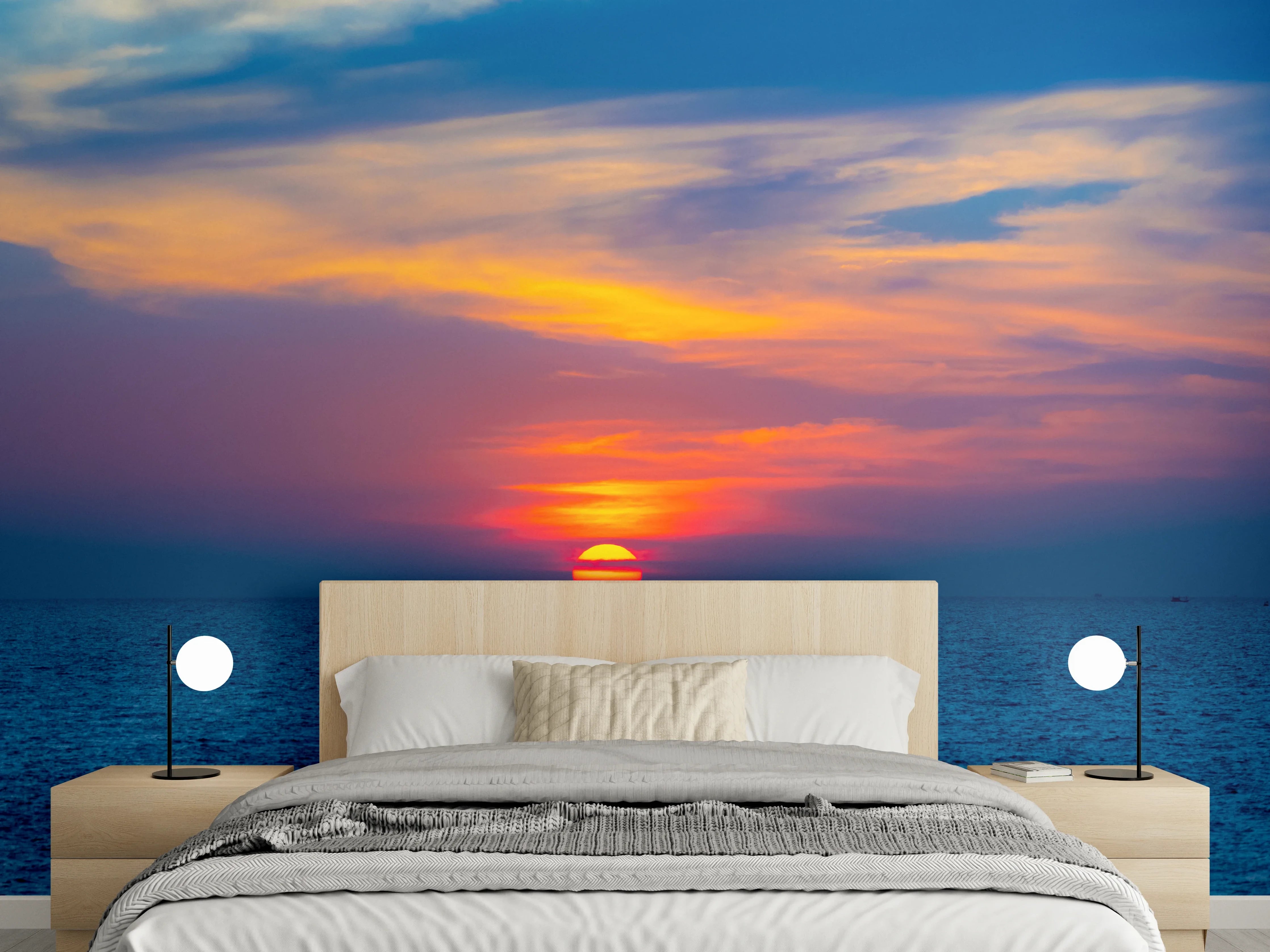 Wandverkleidung Schlafzimmer - Meer-Sonnenuntergang Blau-Orange