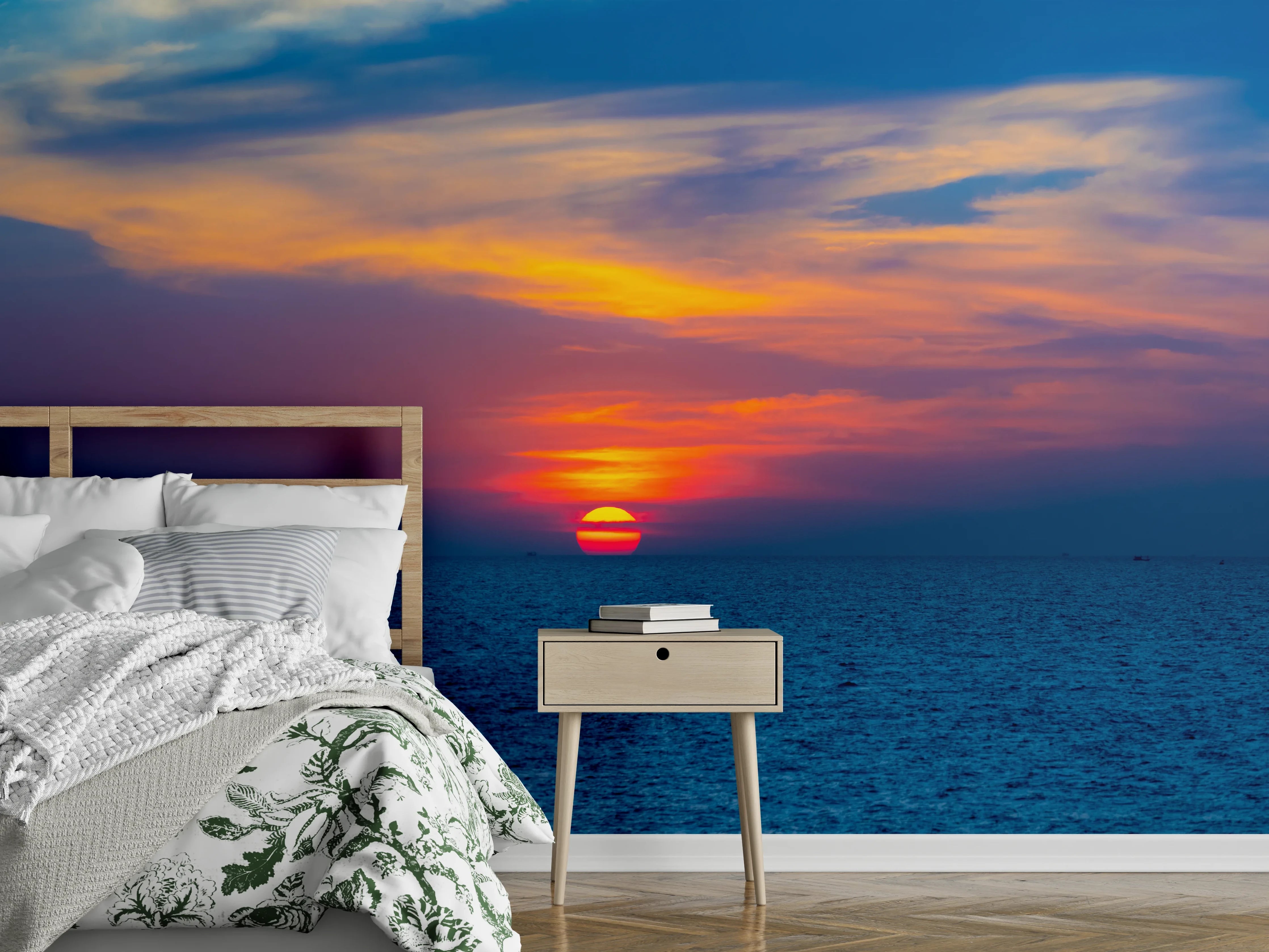 Wandverkleidung Schlafzimmer - Meer-Sonnenuntergang Blau-Orange