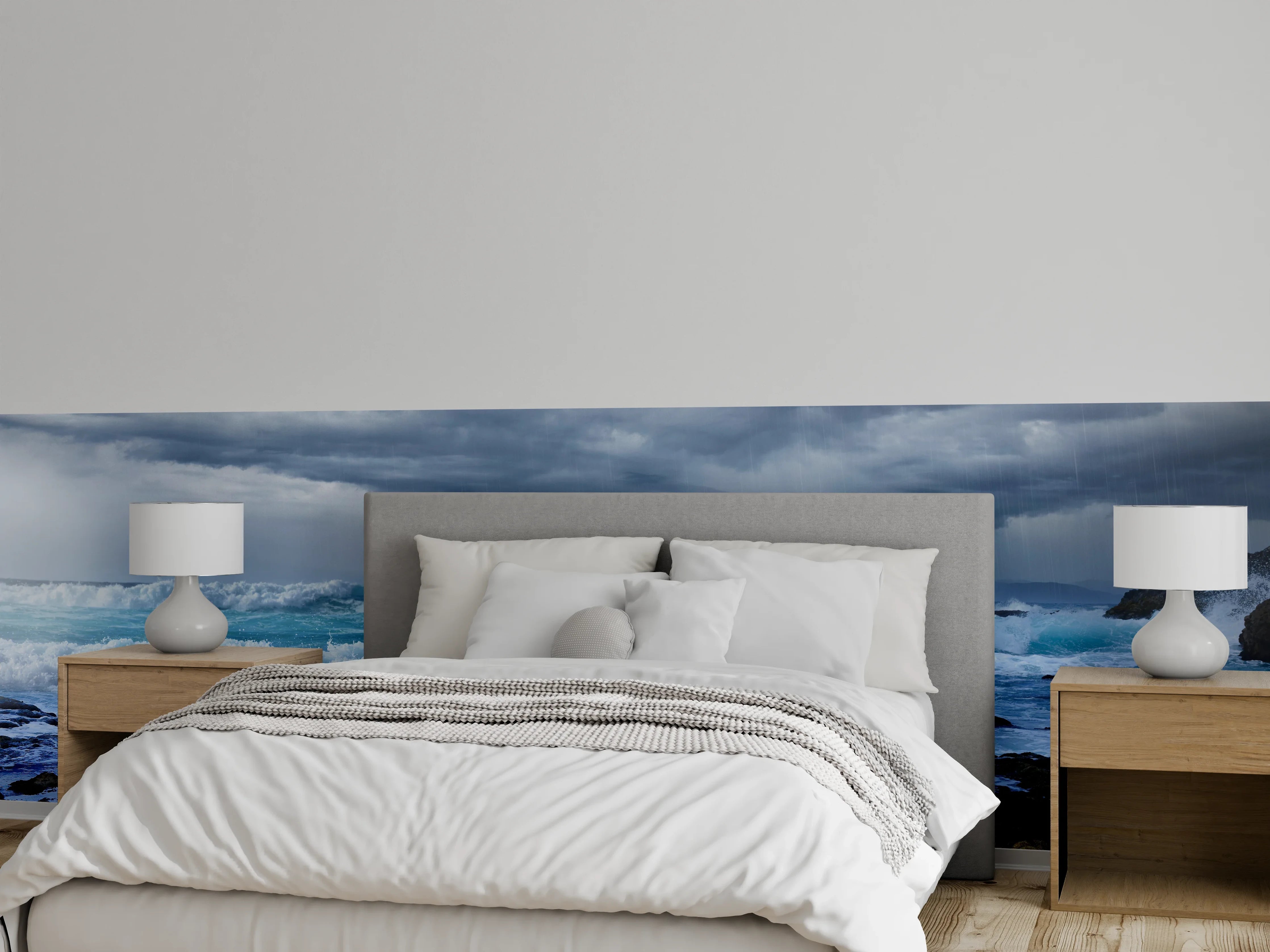 Wandverkleidung Schlafzimmer - Meeresküste mit dunklen Regenwolken und stürmischer See