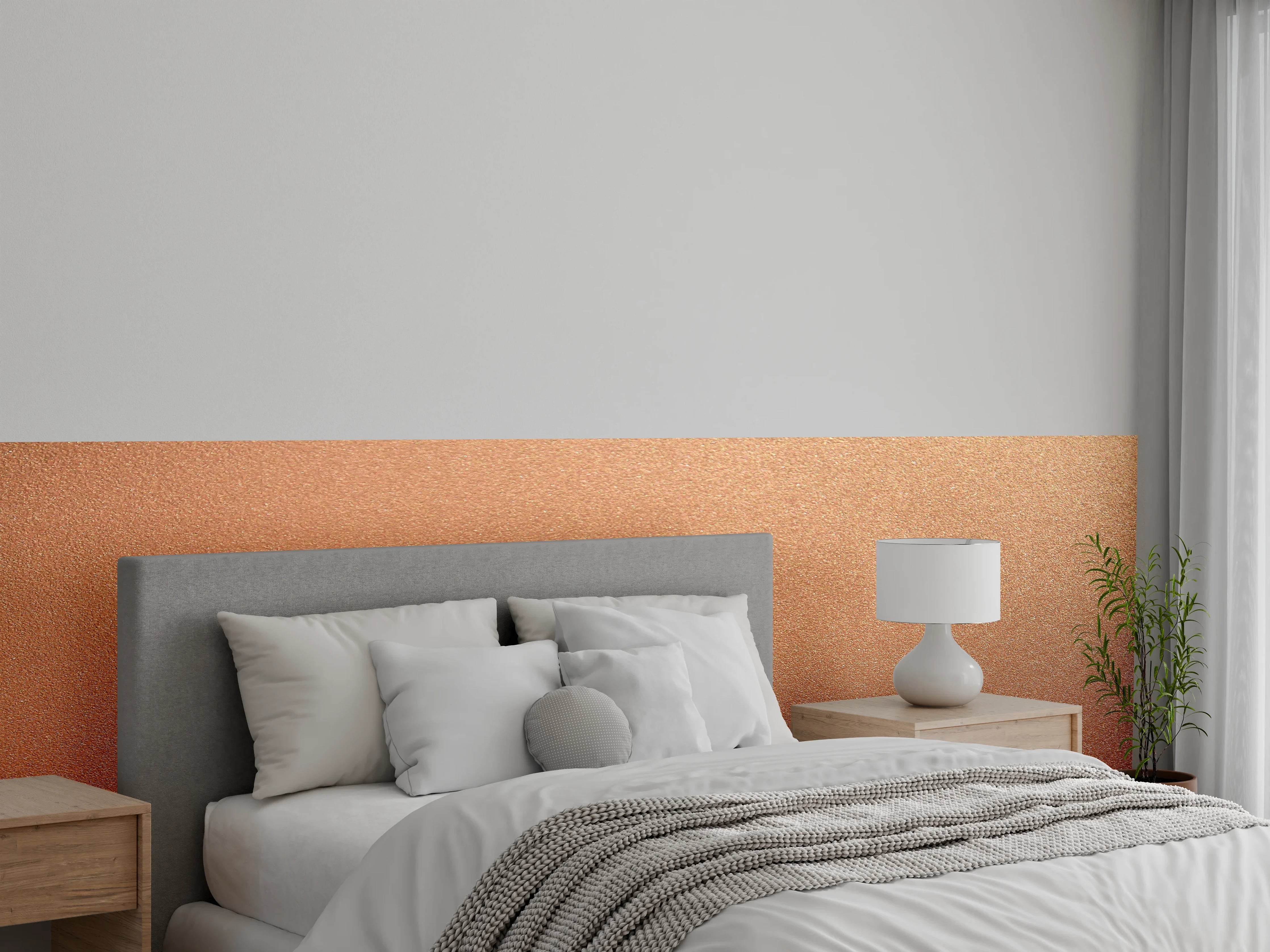 Wandverkleidung Schlafzimmer - Metallische Kupferoptik mit feiner Struktur
