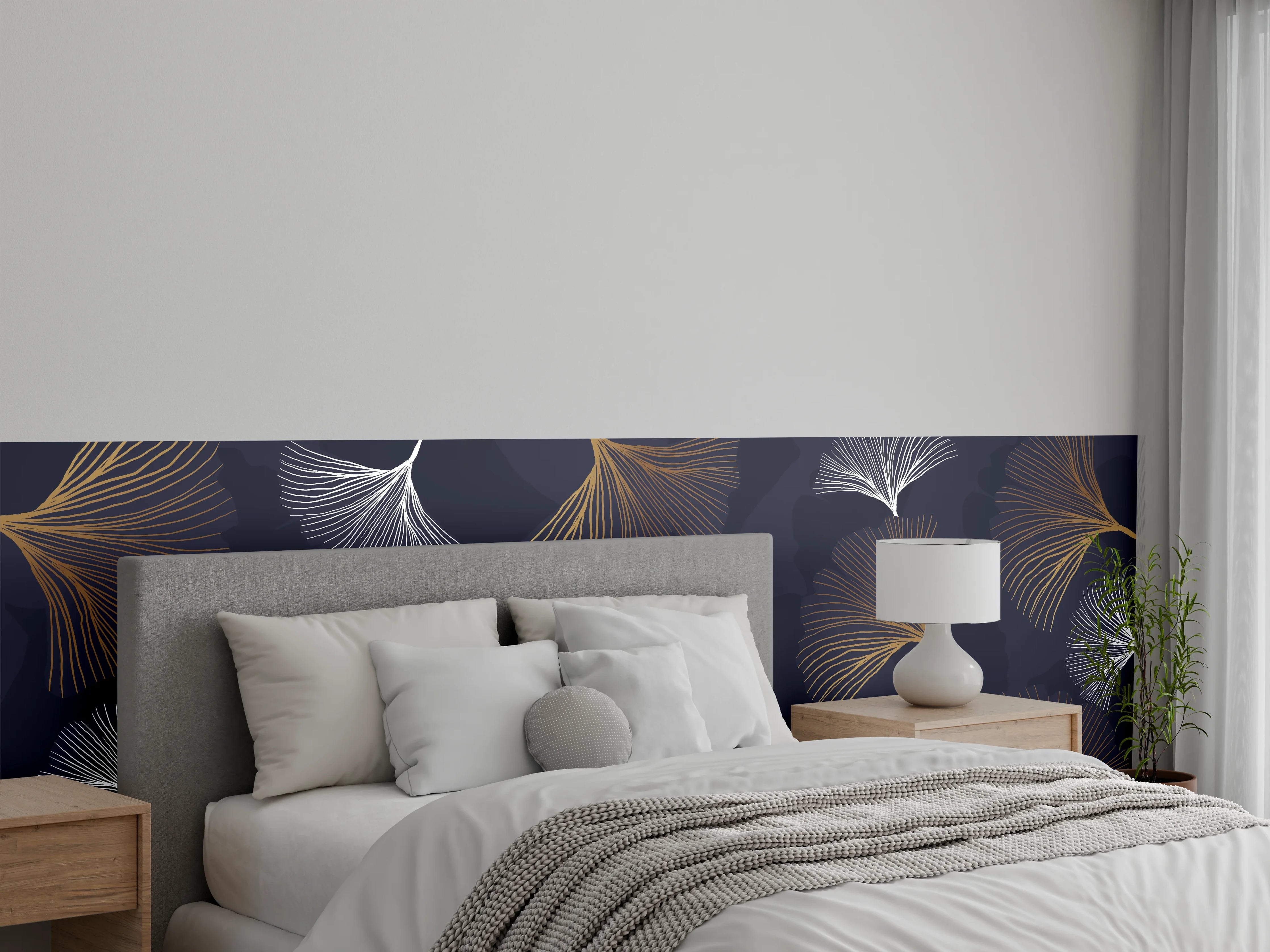 Wandverkleidung Schlafzimmer - Metallischer Farn-Musterdruck