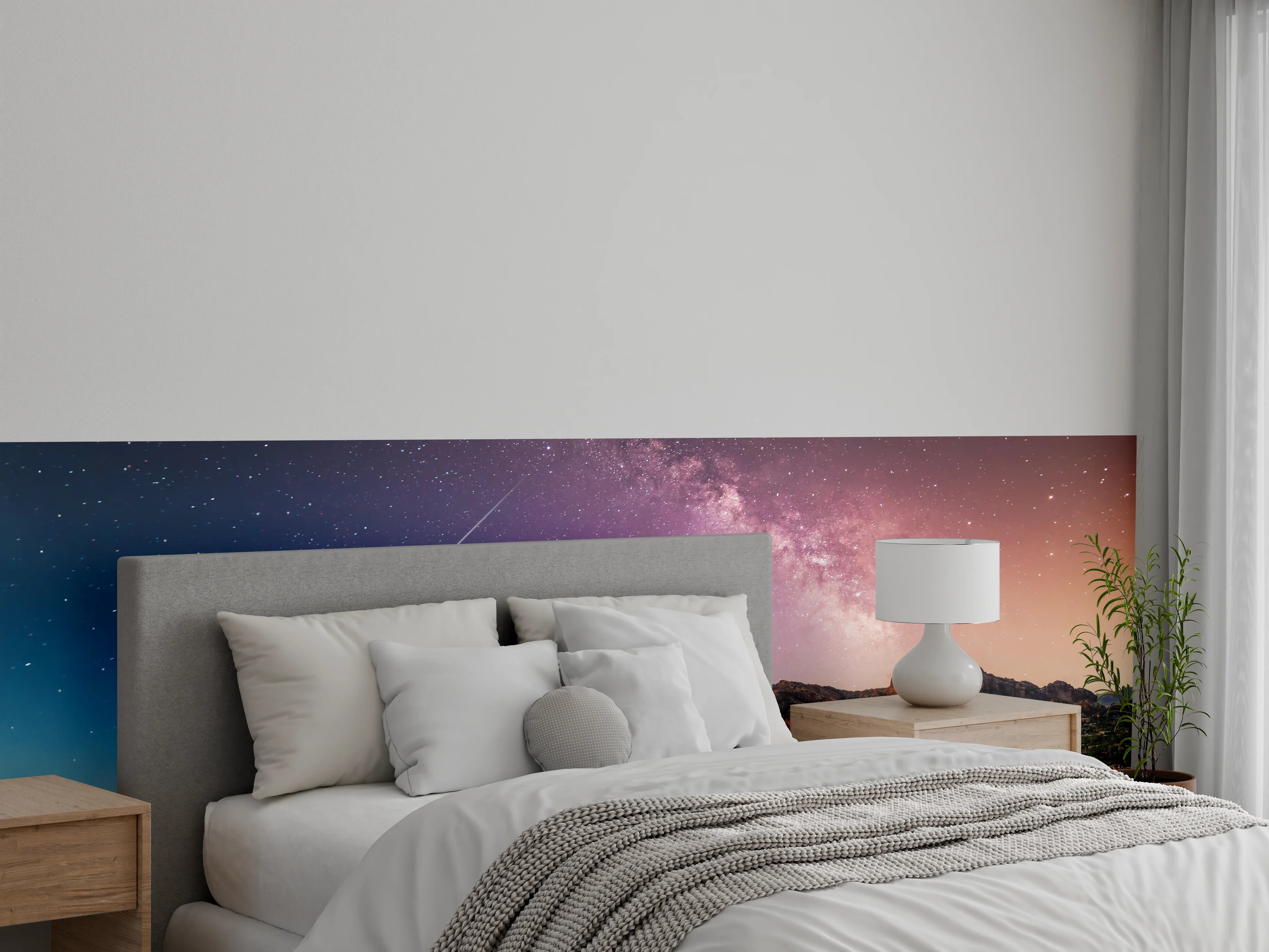 Wandverkleidung Schlafzimmer - Milchstraße über Berglandschaft Panorama