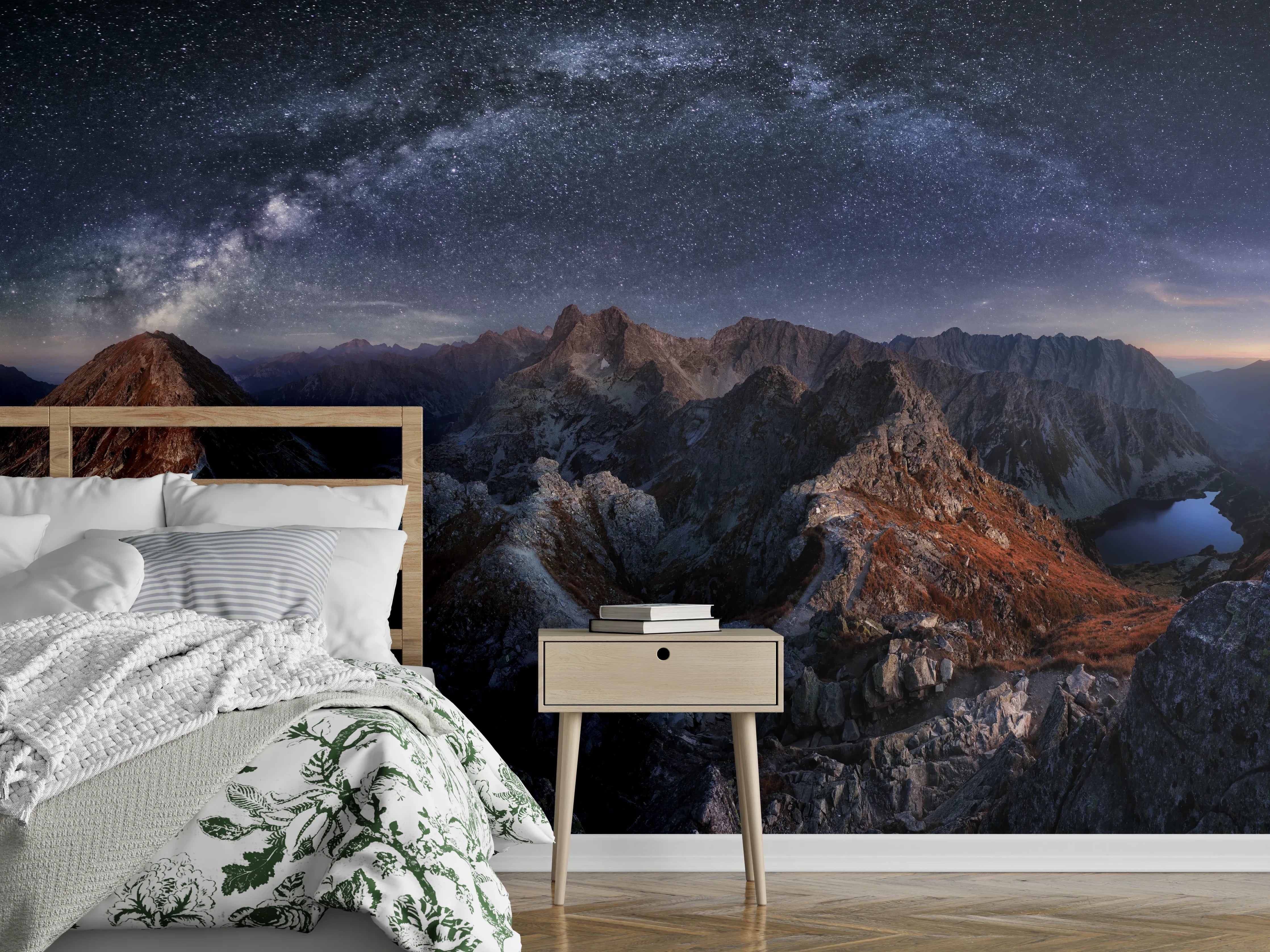 Wandverkleidung Schlafzimmer - Milchstraße über Tatra Gebirgspanorama