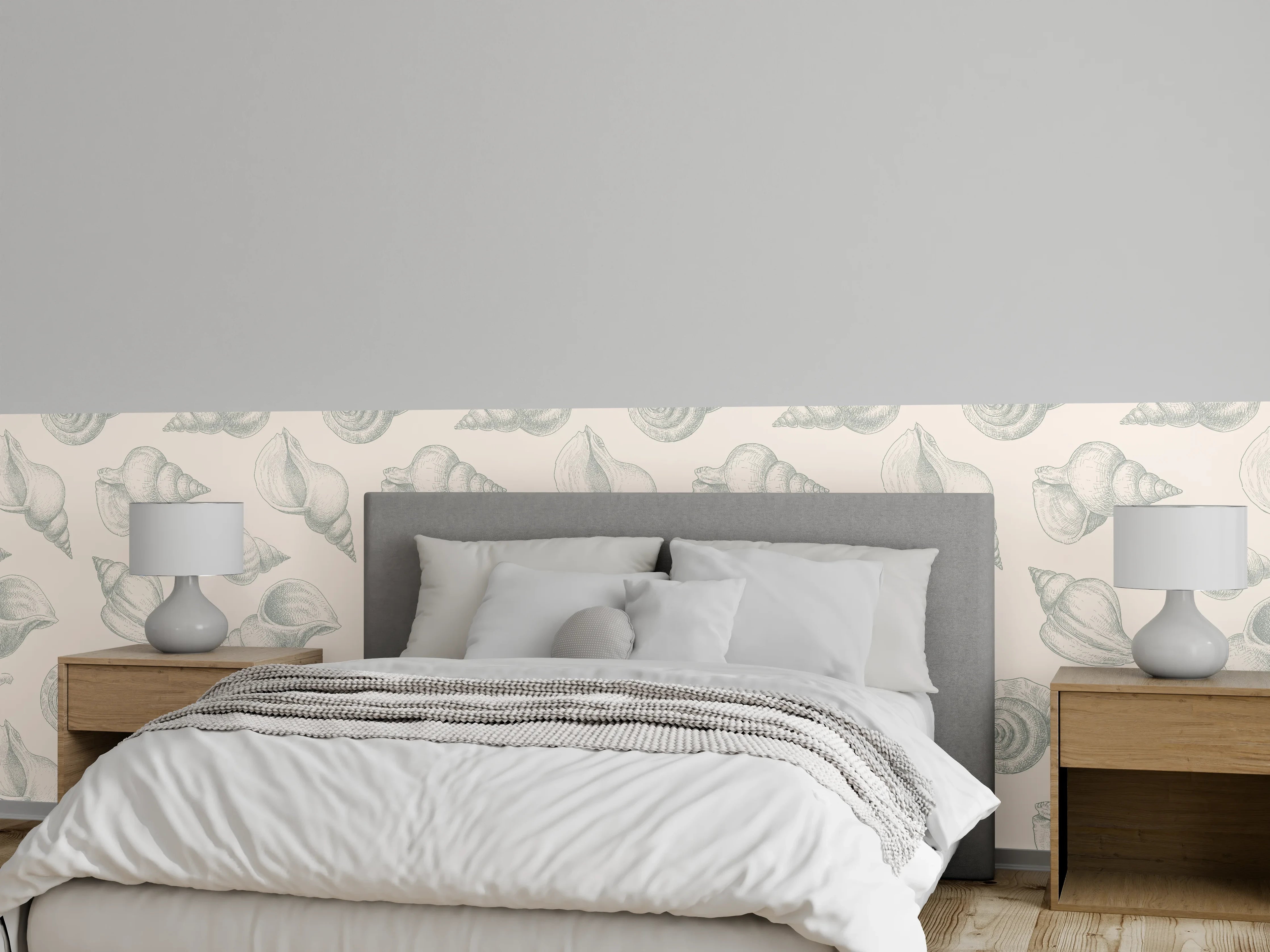 Wandverkleidung Schlafzimmer - Minimal Muschelmuster Beige-Grau