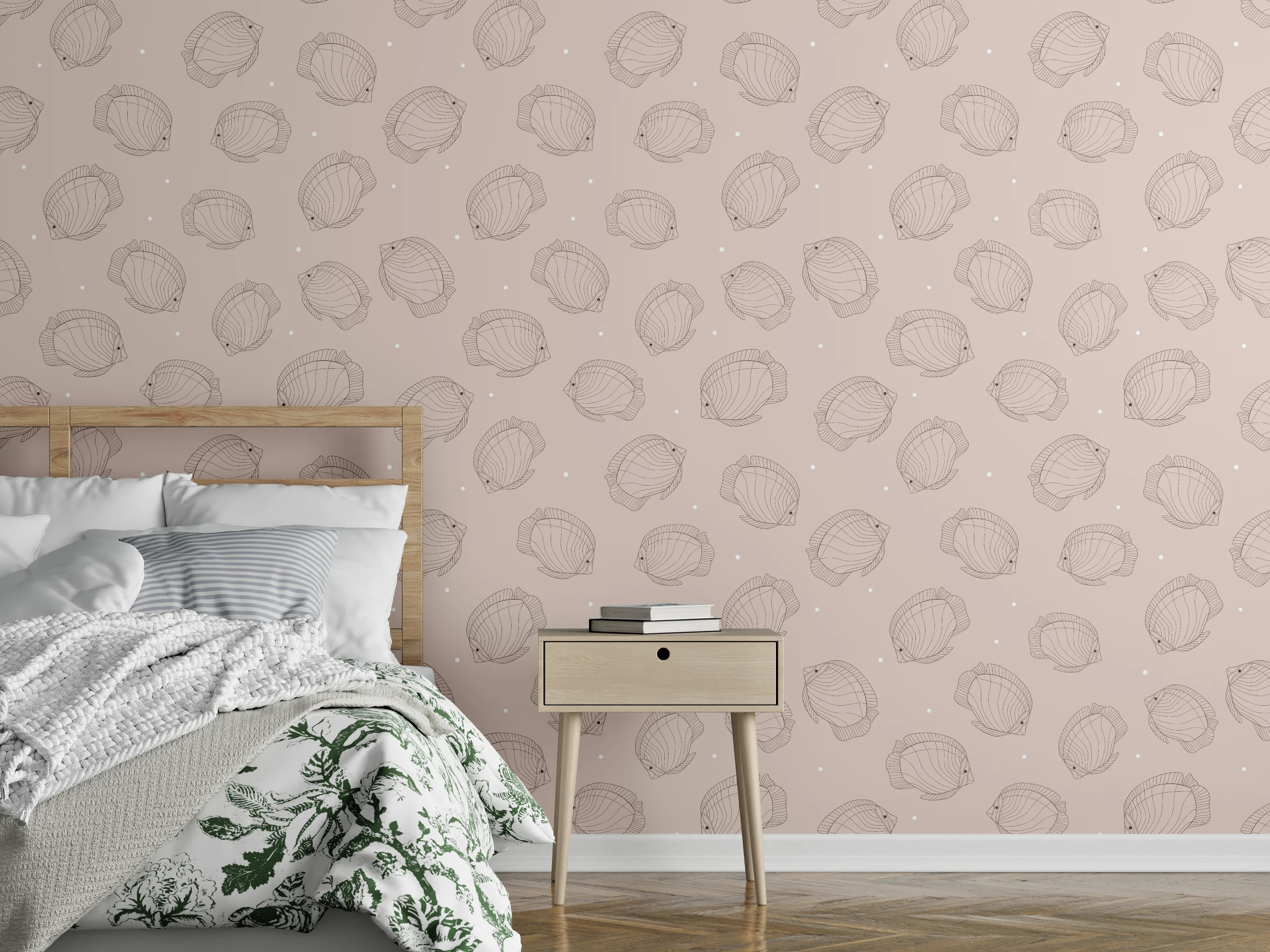 Wandverkleidung Schlafzimmer - Minimalistische Fische Beige-Rosa