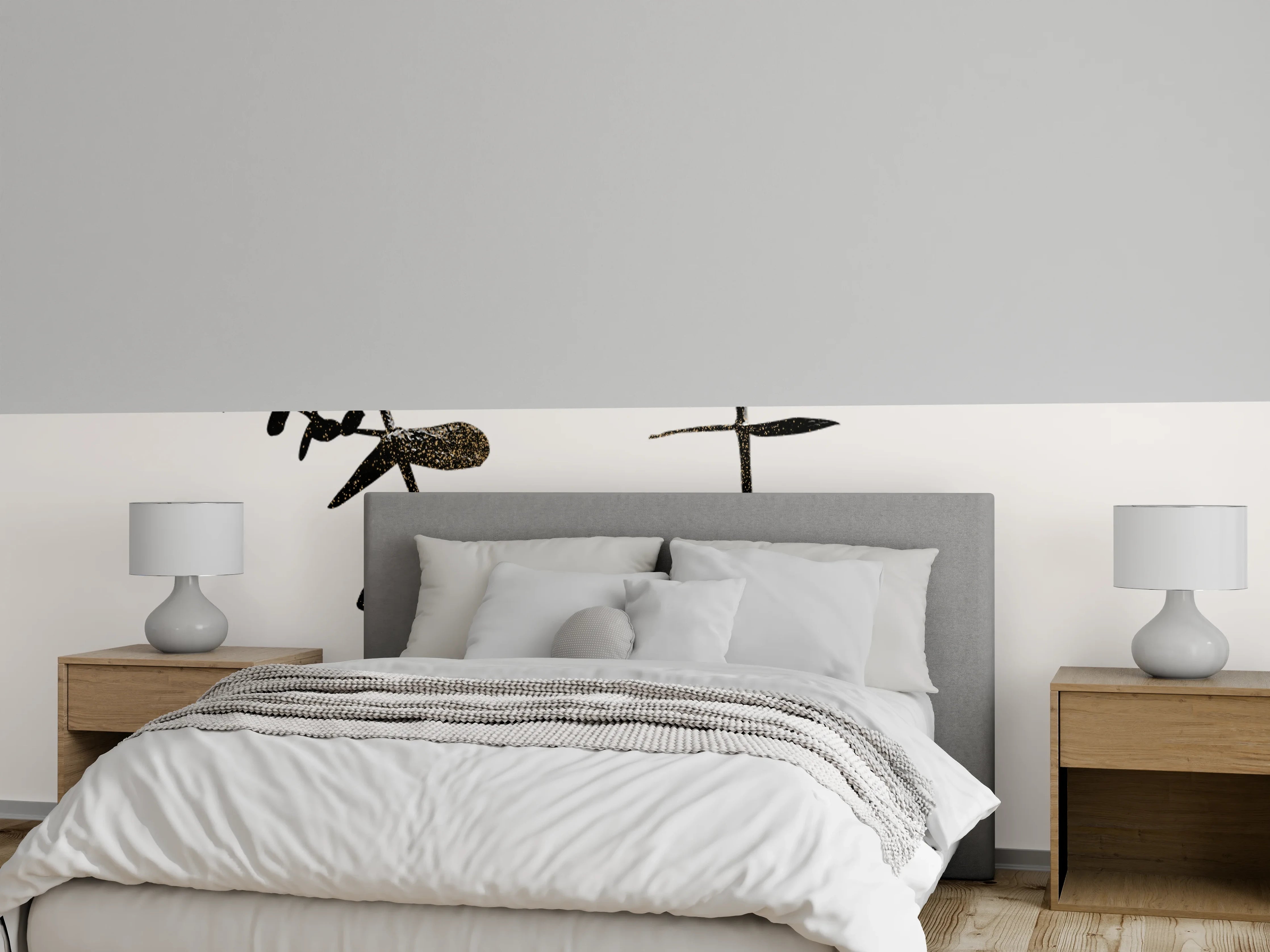 Wandverkleidung Schlafzimmer - Minimalistische Pflanzen Silhouette Schwarz-Weiß